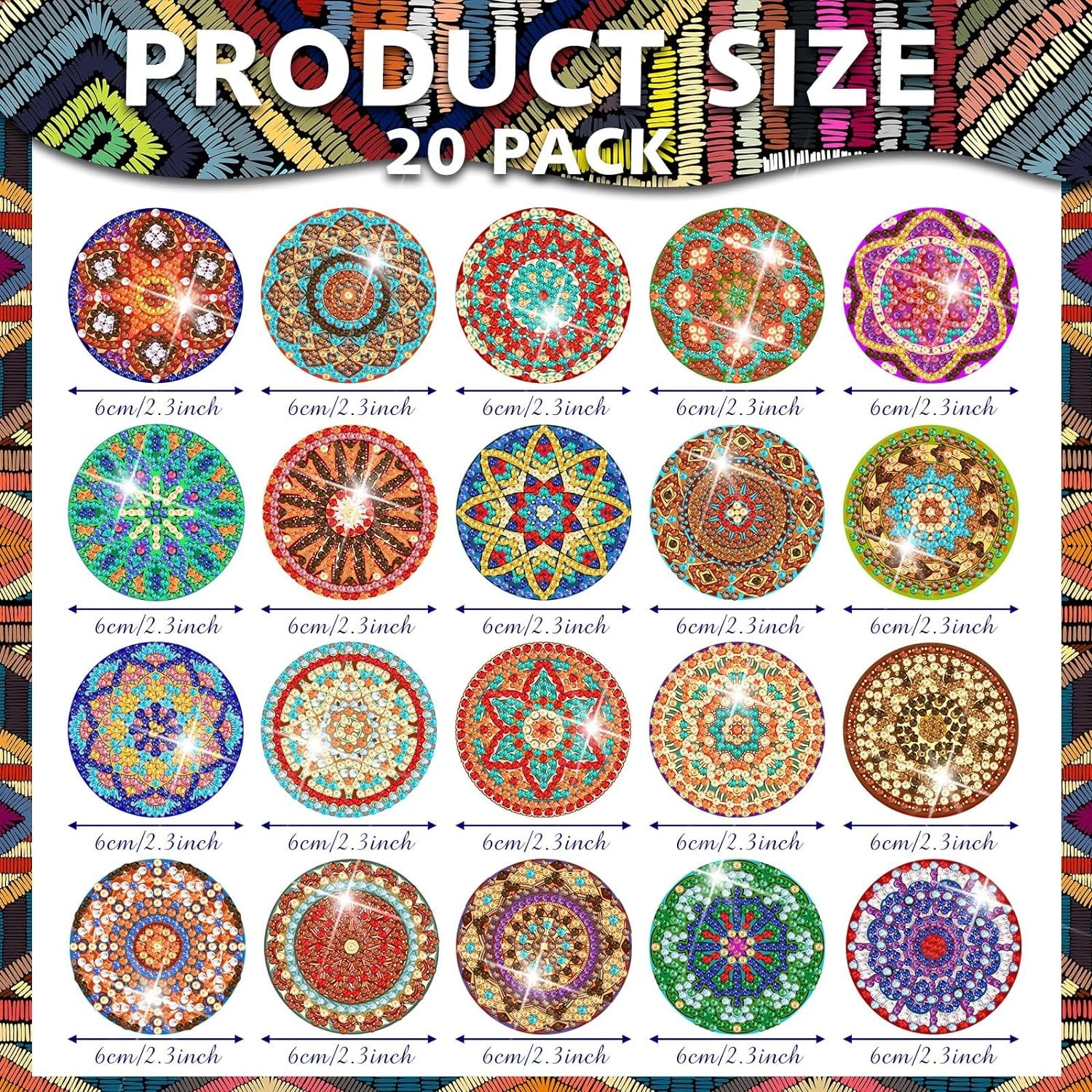 20 Pcs Mandala Refrigerator Diamond Painting Magnets Boho Diamond Painting Kits Fridge Diamond Art Magnets Diamond Art Kits Diamond Painting Stickers for Adults DIY Home Decor