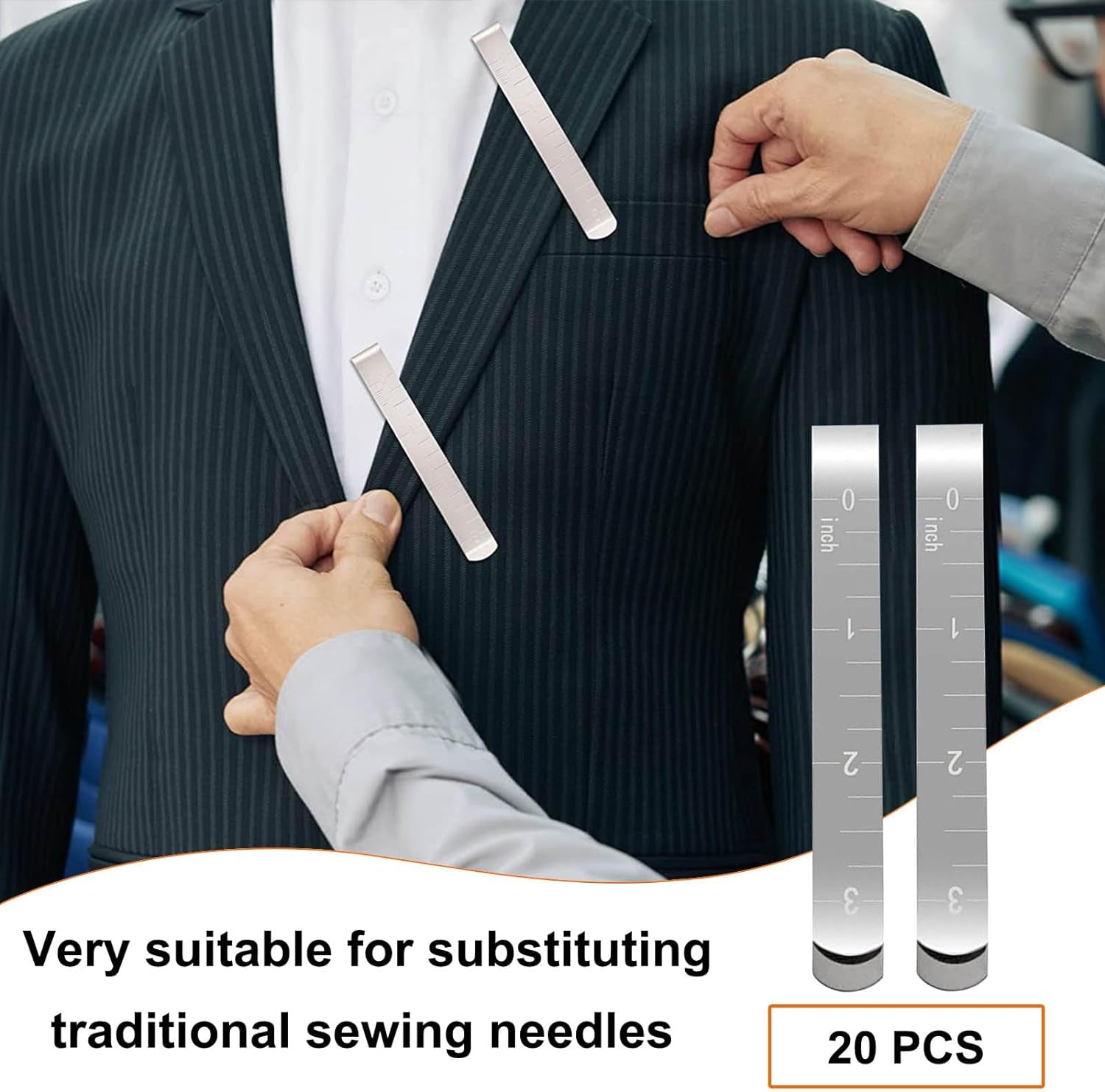Set of 20 Sewing Clips, Stainless Steel Hemming Clips 3 Inches Measurement Ruler Quilting Supplies, Hem Marker, Sewing Supplies and Accessories