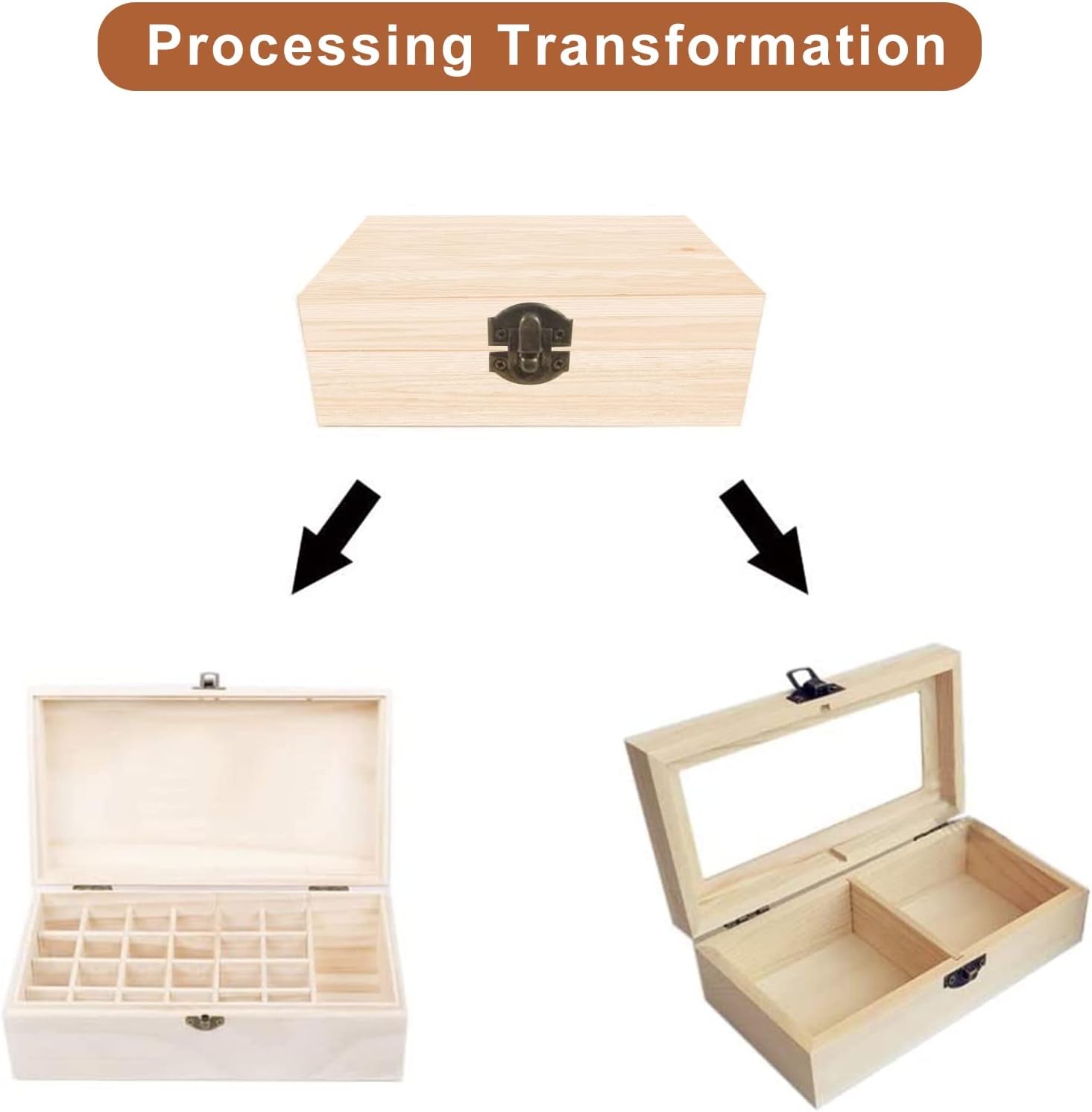 Unfinished Wooden Box with Hinged Lid, 4 Pcs- 6"X3.8"X2" Wood Boxes Bulk for Craft, Make Your Own Gift, Jewelry Pin Box