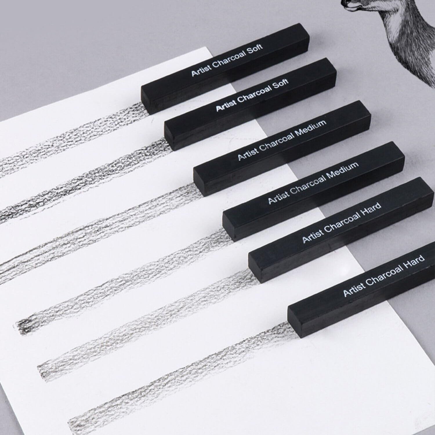 Artist Compressed Charcoal Sticks for Sketching, Drawing, Shading, Soft, Medium, Hard, Art Supplies Sketch Kits Tools, 6-Piece Boxed
