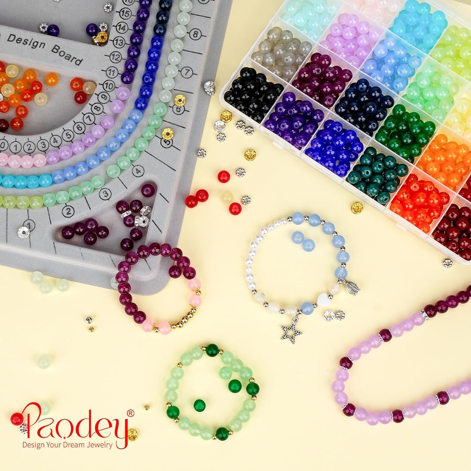 8Mm Glass Beads Bracelet Making Kit 1600PCS, Crystal round Beads for Jewelry Making, 24 Colors 3 Box Bracelet Beads DIY Craft for Teen Adults