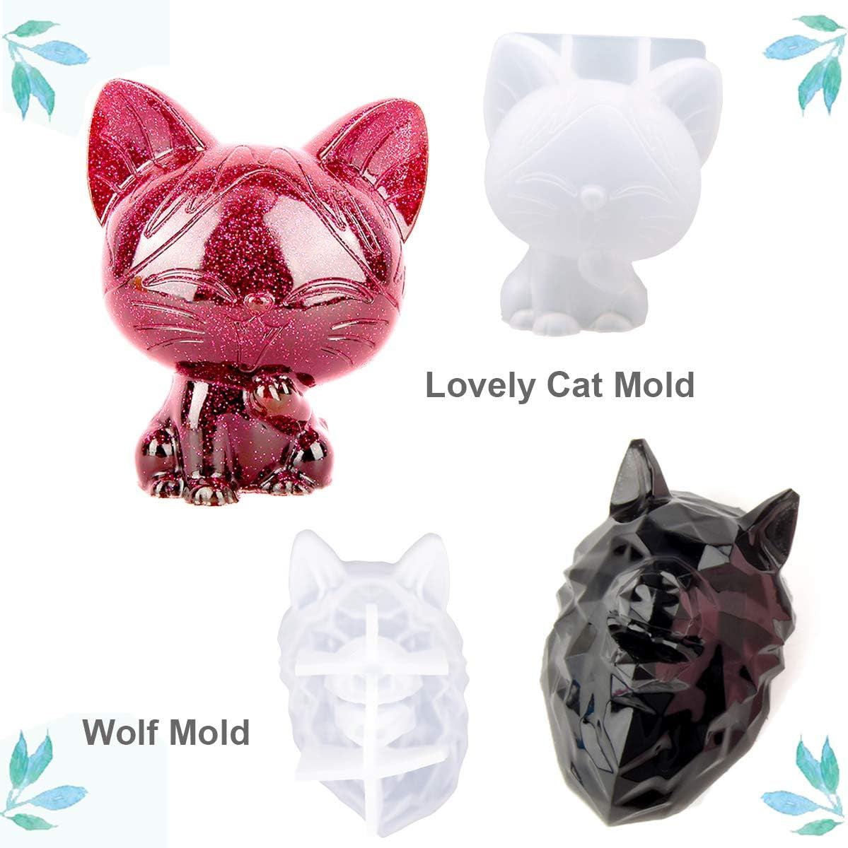 20Pcs 3D Animal Resin Molds Tools Set Includes 8 Resin Casting Molds Large Clear Epoxy Silicone Molds 2 Measurement Cup 10 Wood Sticks for Resin Craft DIY