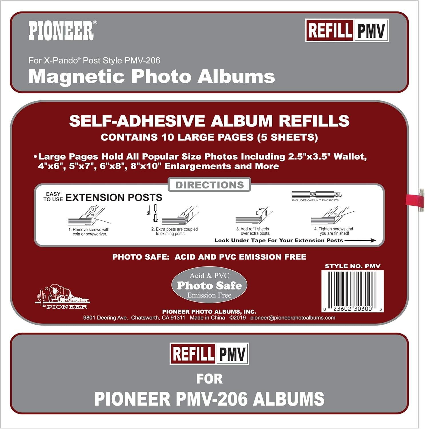 Refill Pages for PMV-206 Large Magnetic Page X-Pando Photo Album