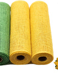 4 Rolls Poly Burlap Deco Mesh 10 Inches Kit for DIY Front Door Sunflower Wreath Zip Ties Chenille Stems Included (Yellow-Green-Burlap)