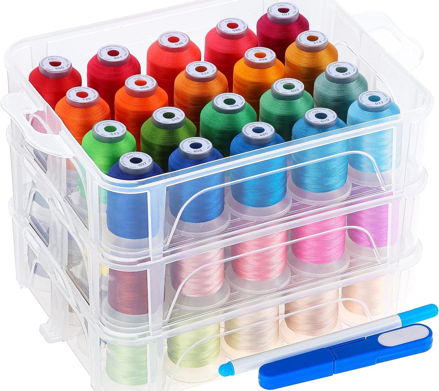 40 Brother Colors 500M Each Embroidery Machine Thread with Clear Plastic Storage Box for Embroidery Sewing Machine