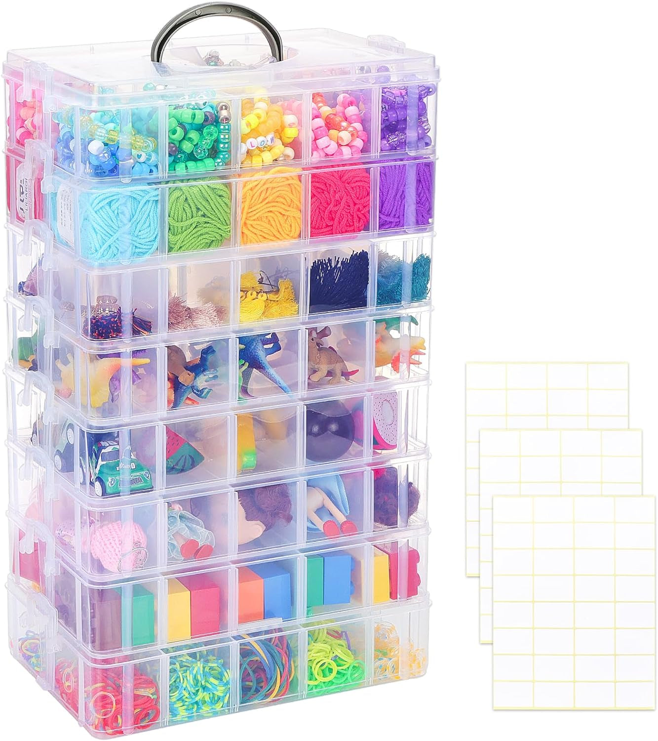 8-Tier Stackable Storage Container Box with 80 Compartments, Plastic Craft Organizers and Storage Containers for Arts, Organizing Washi Tape, Embroidery, Threads Bobbins, Kids Toy