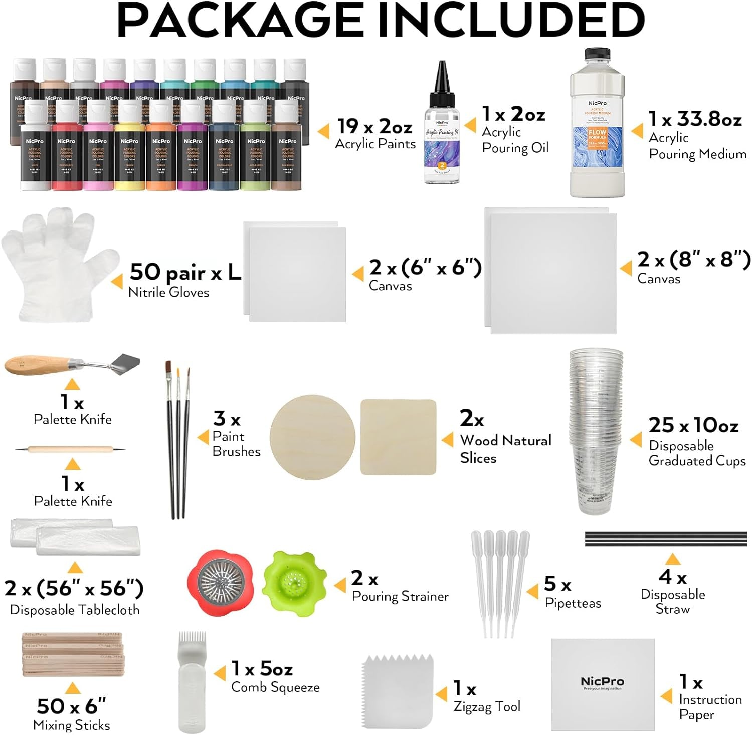 Acrylic Pouring Kit, Artist Starter Supplies Including 19 Colors Acrylic Paints,Pouring Medium, Silicone Oil, Canvases, Gloves, Strainers, Mixing Stick, Instructions for Flow DIY Painting