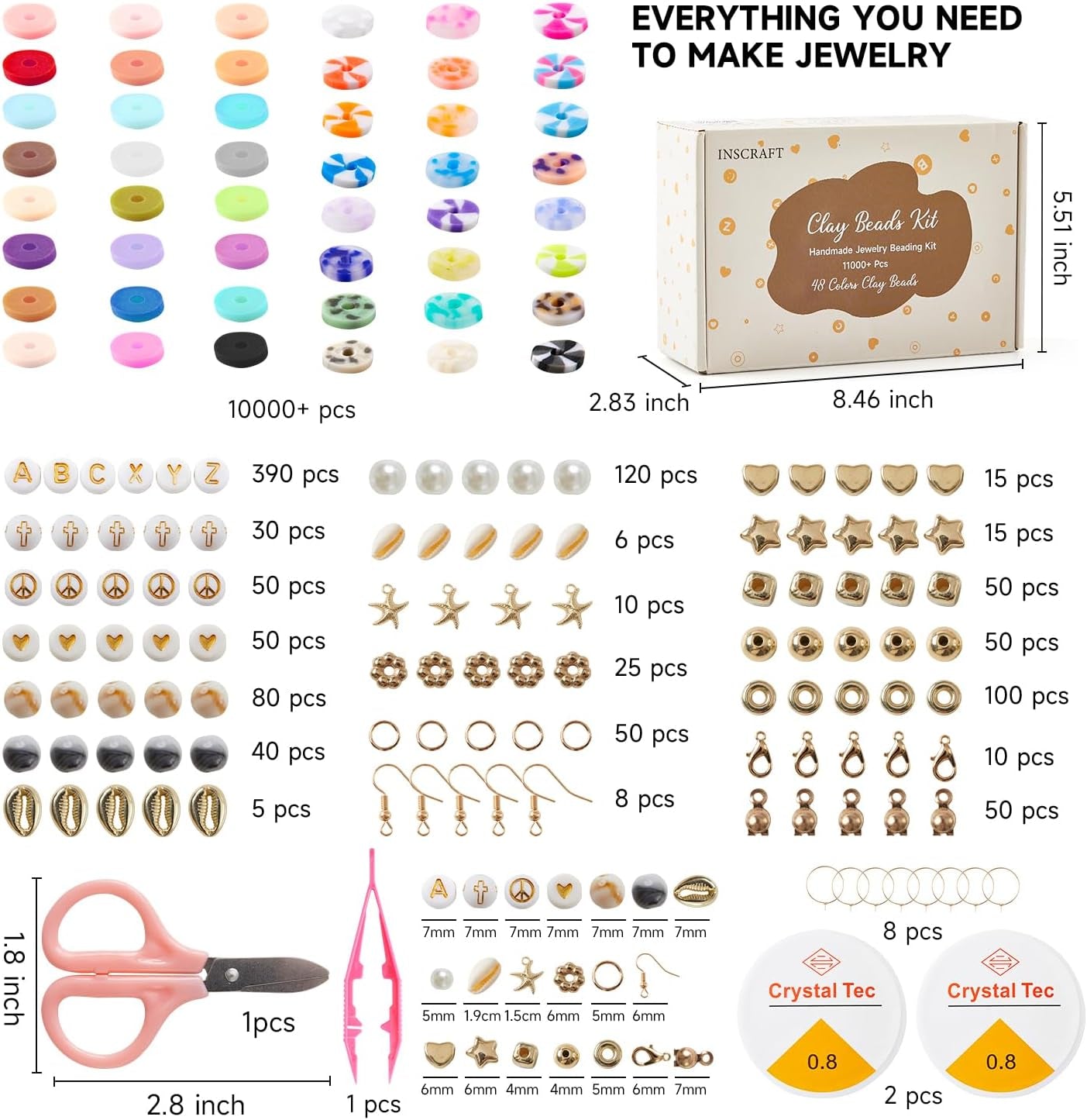 11000 Pcs Clay Beads for Bracelet Making Kit, 48 Colors Flat round Polymer Clay Beads, Friendship Bracelet Kit Heishi Beads for DIY Jewelry Making, Crafts Gift for Girls Teen Ages 6-12