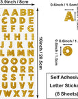 Self Adhesive Glitter Alphabet Stickers, 8 Sheets Glitter Crystal Rhinestones Alphabet Letter Stickers a to Z Letter for Grad Cap and Handicraft Art - 8 Colors