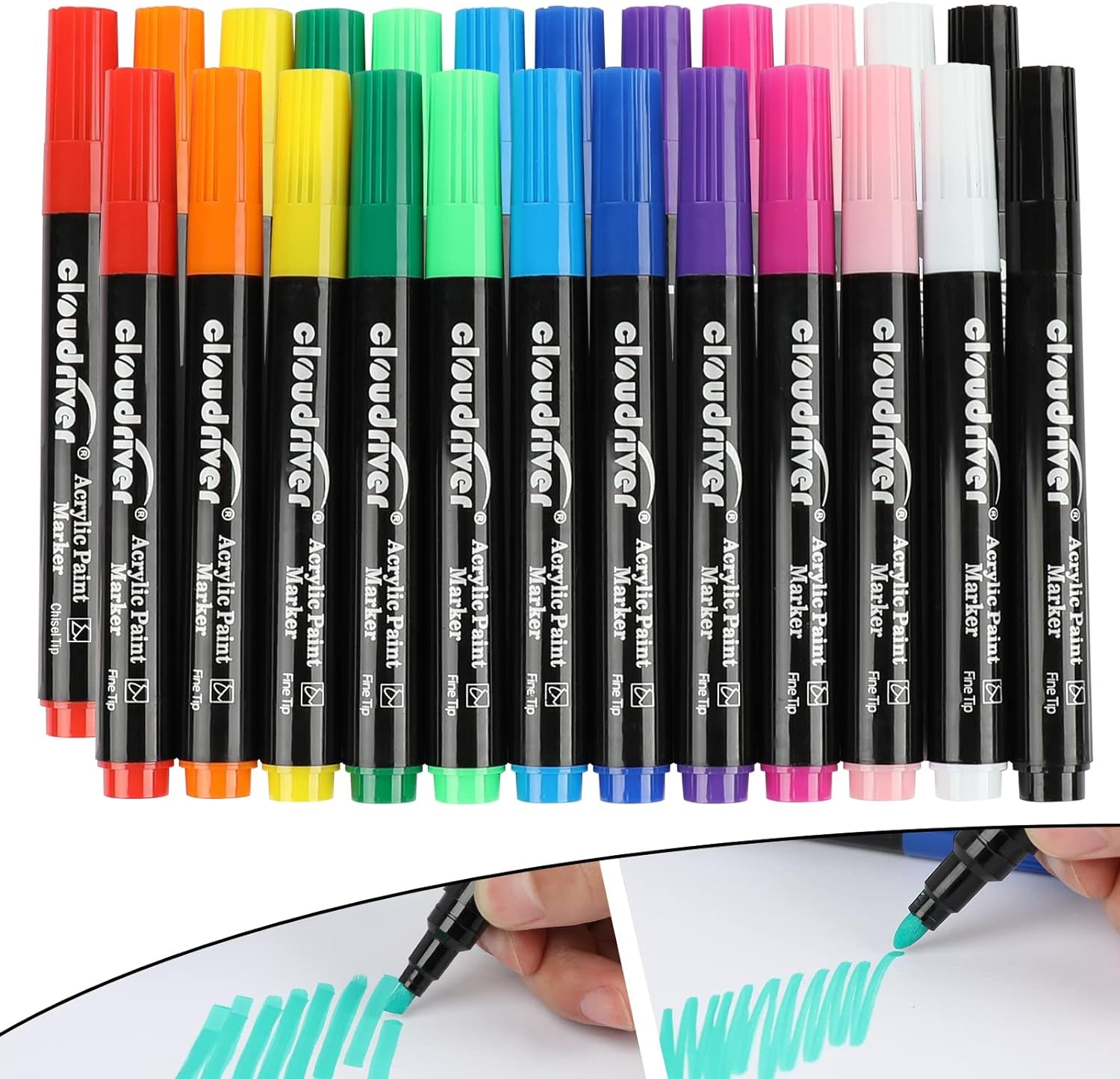 Acrylic Paint Pens, 12 Colors Water-Based Ink Markers, 24 Pack, Double Pack of Fine and Chisel Tip Acrylic Paint Pens for Canvas, Rock Painting, Wood, Glass, Metal, Ceramic, Stone