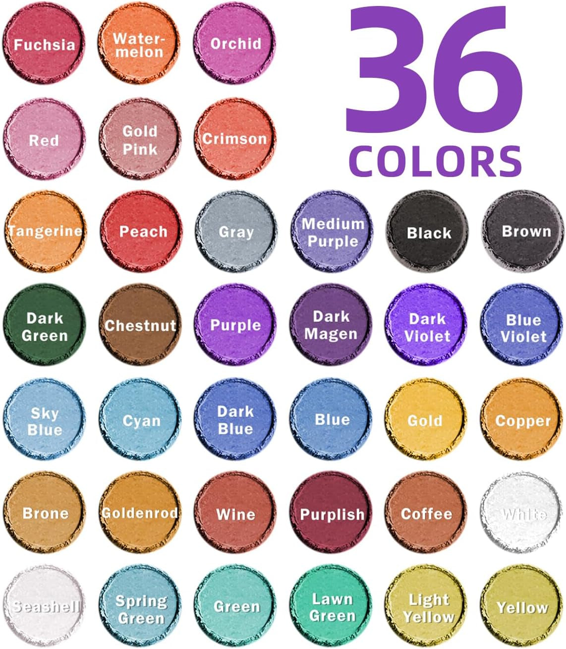 36 Colors Mica Powder, Mica Pigment Powder for Epoxy Resin/Uv Resin, Natural Colorant Dye for Soap/Candle Making, Lip Gloss,Nail Polish, Slime and Bath Bomb