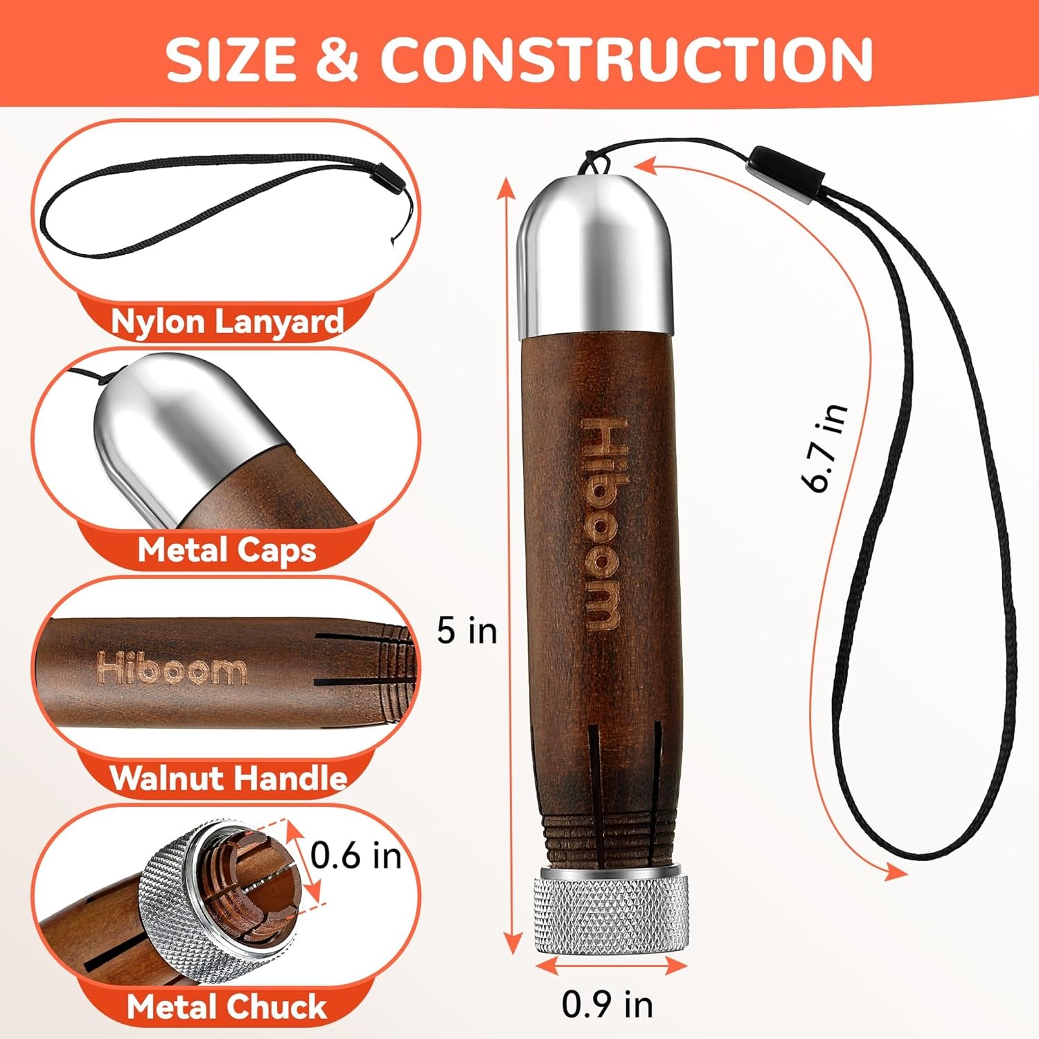 2 Pack Crayon Holder for 1/2'' round or Hexagonal Marking Crayons, Wood Lumber Crayon Holder with Metal Chuck, Metal Caps and Nylon Lanyard, Walnut Handle