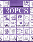 30 Pieces Baby Shower Stencils for Painting, 5 Inch Cute Onesie Stencil Reusable Mixed Phrase Painting Stencils, Small Animals Template for Painting Bodysuit Shirts Shoes Bibs Clothes