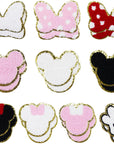 20Pcs Minnie Themed Patch, Pink Mouse Chenille Patches Gold Edges Bowknot Iron on Patch for Bags Hat DIY Clothing Repair