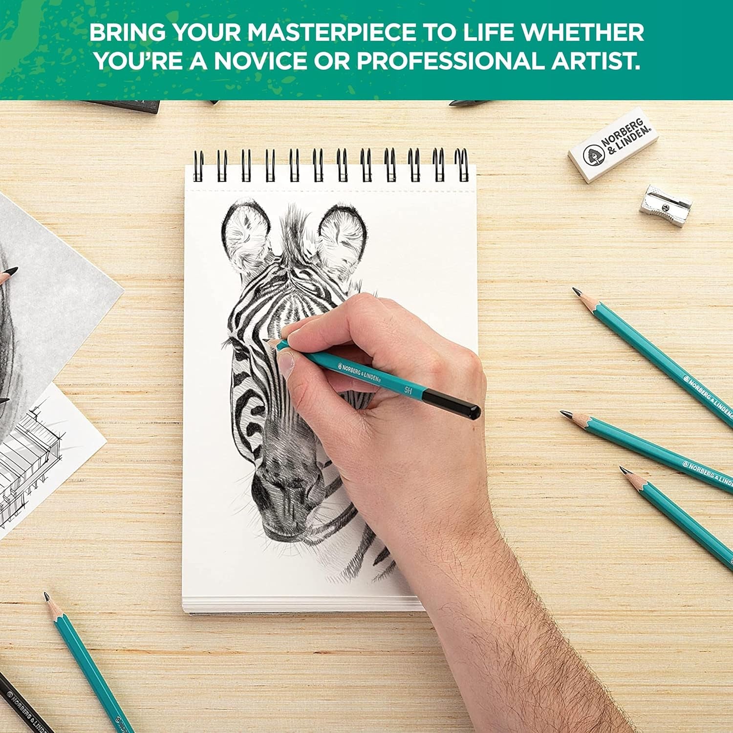 Drawing Set - Sketching and Charcoal Pencils - 100 Page Drawing Pad, Kneaded Eraser. Art Kit and Supplies for Kids, Teens and Adults