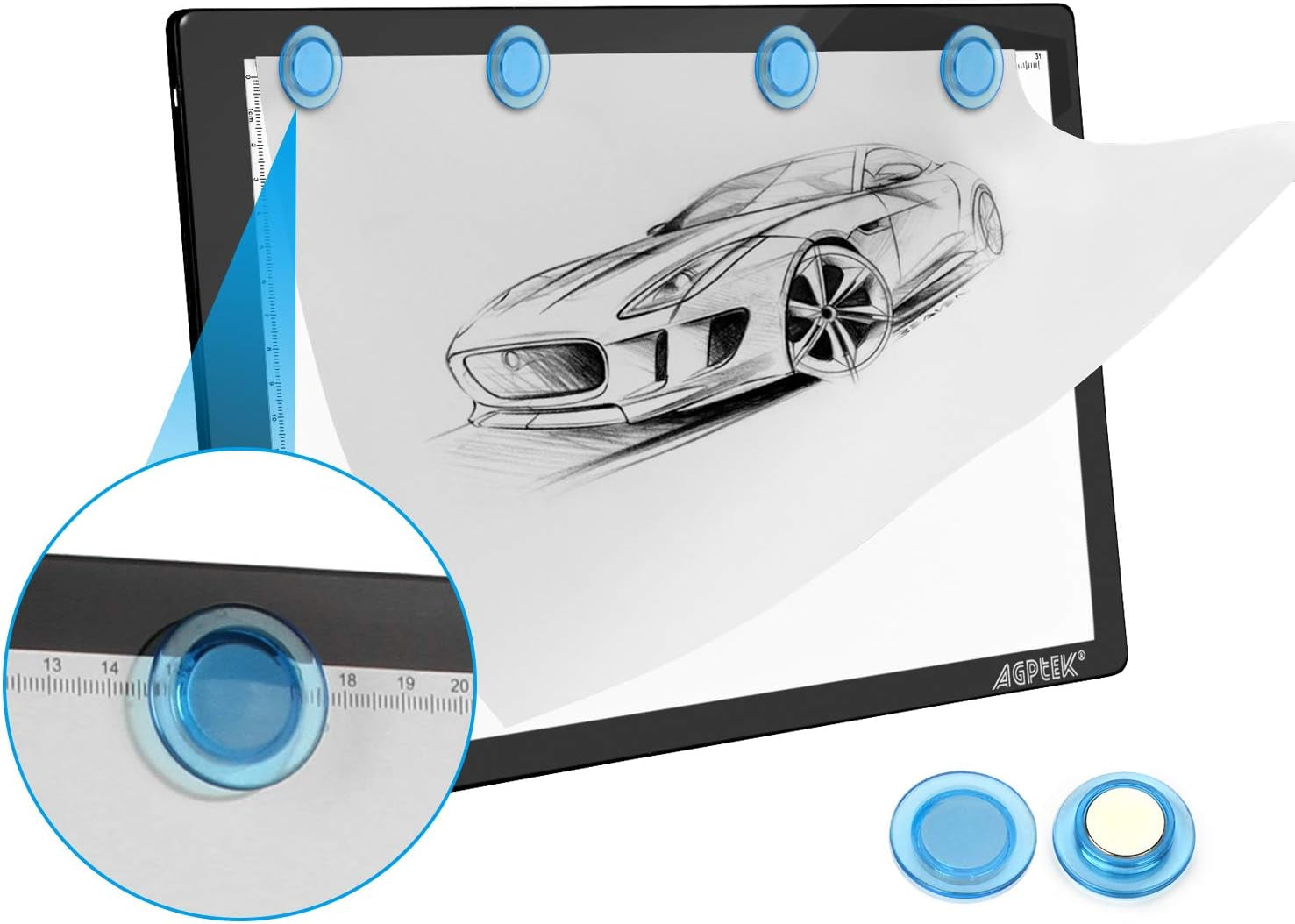 Magnetic A4 LED Artcraft Tracing Light Pad 4 Light Box Ultra-Thin Physical Buttons Control with Memory Function USB Powered Pad Animation,Sketching,Designing,Stencilling X-Ray Viewing W/USB Adapter