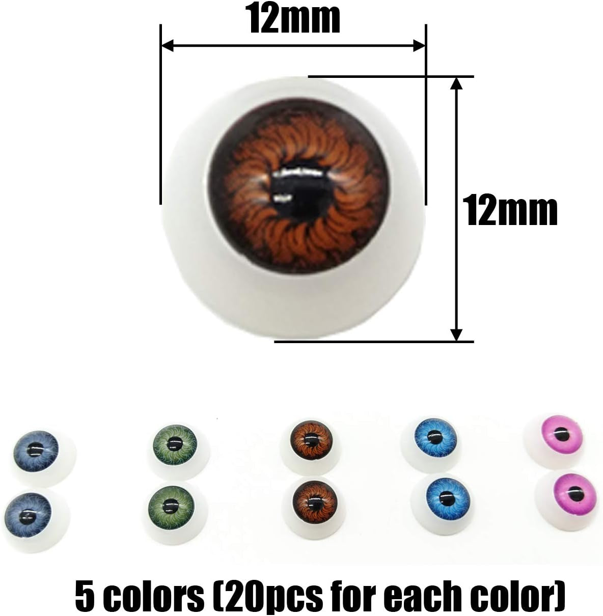 100Pcs/Box 12Mm Doll Eyeballs Half round Acrylic Eyes for DIY Doll Bear Crafts Halloween