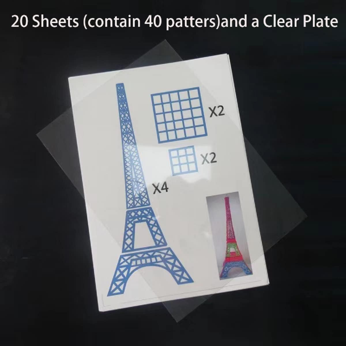 3D Printer Drawing Molds Paper Stencils for 3D Printing Pen, Printing Paper Painting Graffiti Template for 3D Pen Kids DIY Gift Present, 20 Sheets 40 Patterns with a PVC Transparent Board.