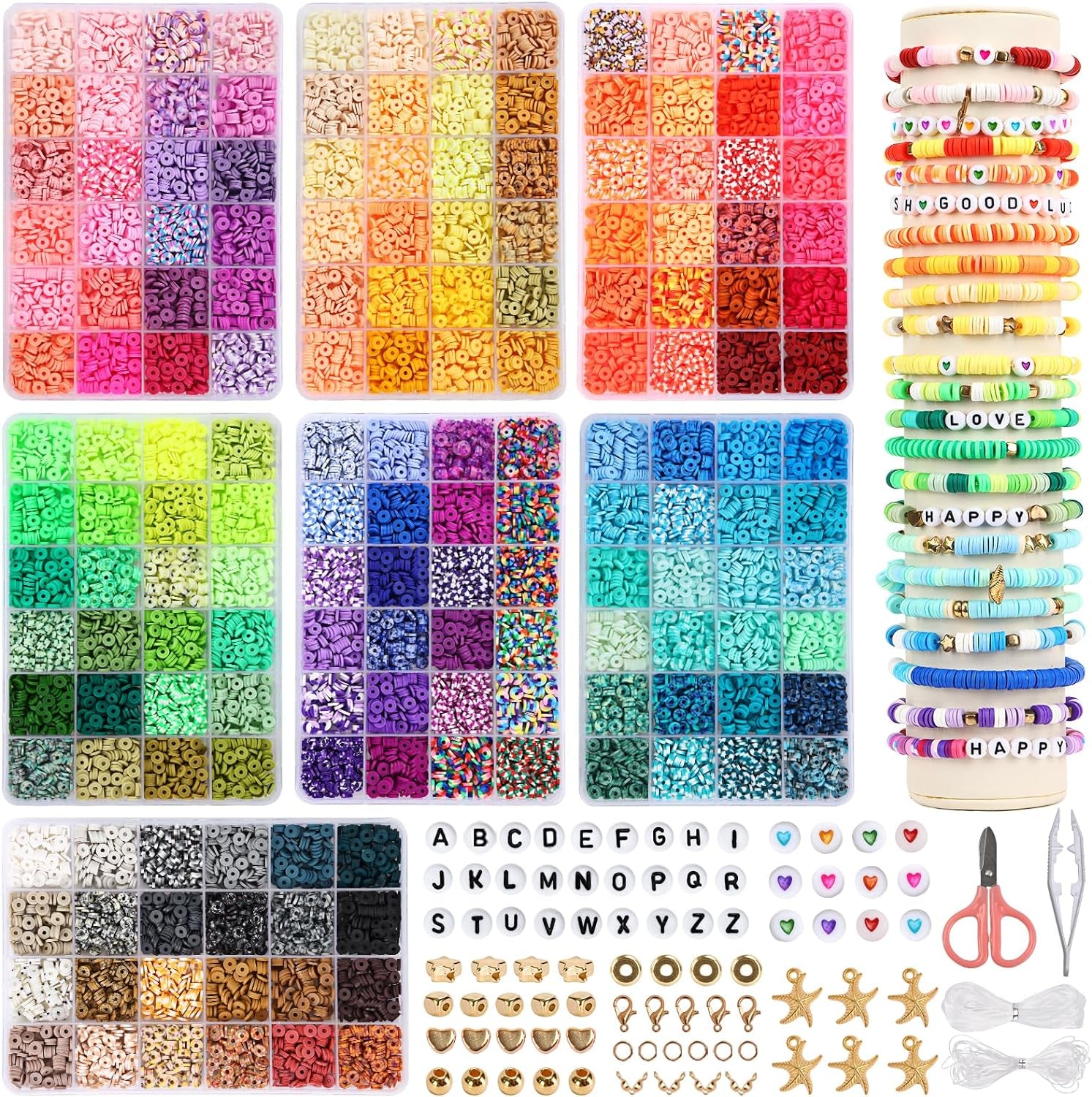 16800Pcs Clay Beads Bracelet Making Kit, 168 Colors Polymer Beads Spacer Heishi Beads, Flat Preppy Beads for Jewelry Making Kit with Charms, DIY Crafts Gift