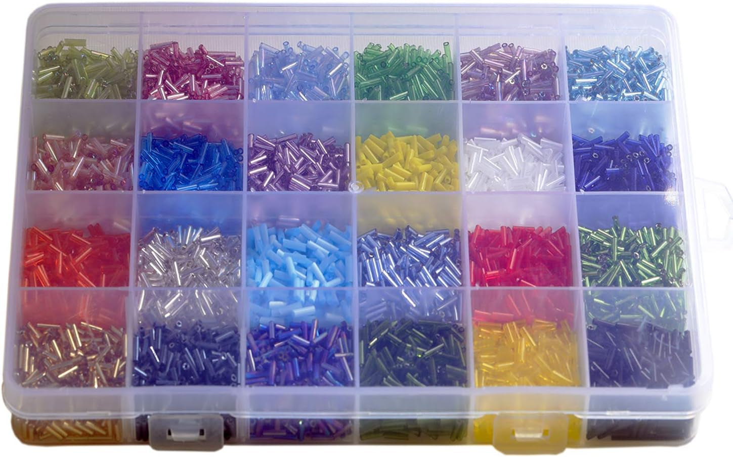 Crafts Glass Bugle Beads 6Mm Tube Spacer Beads Beading Needles with Organizer Box for Jewelry Making (24 Assorted Multicolor Set, Total about 7200Pcs)