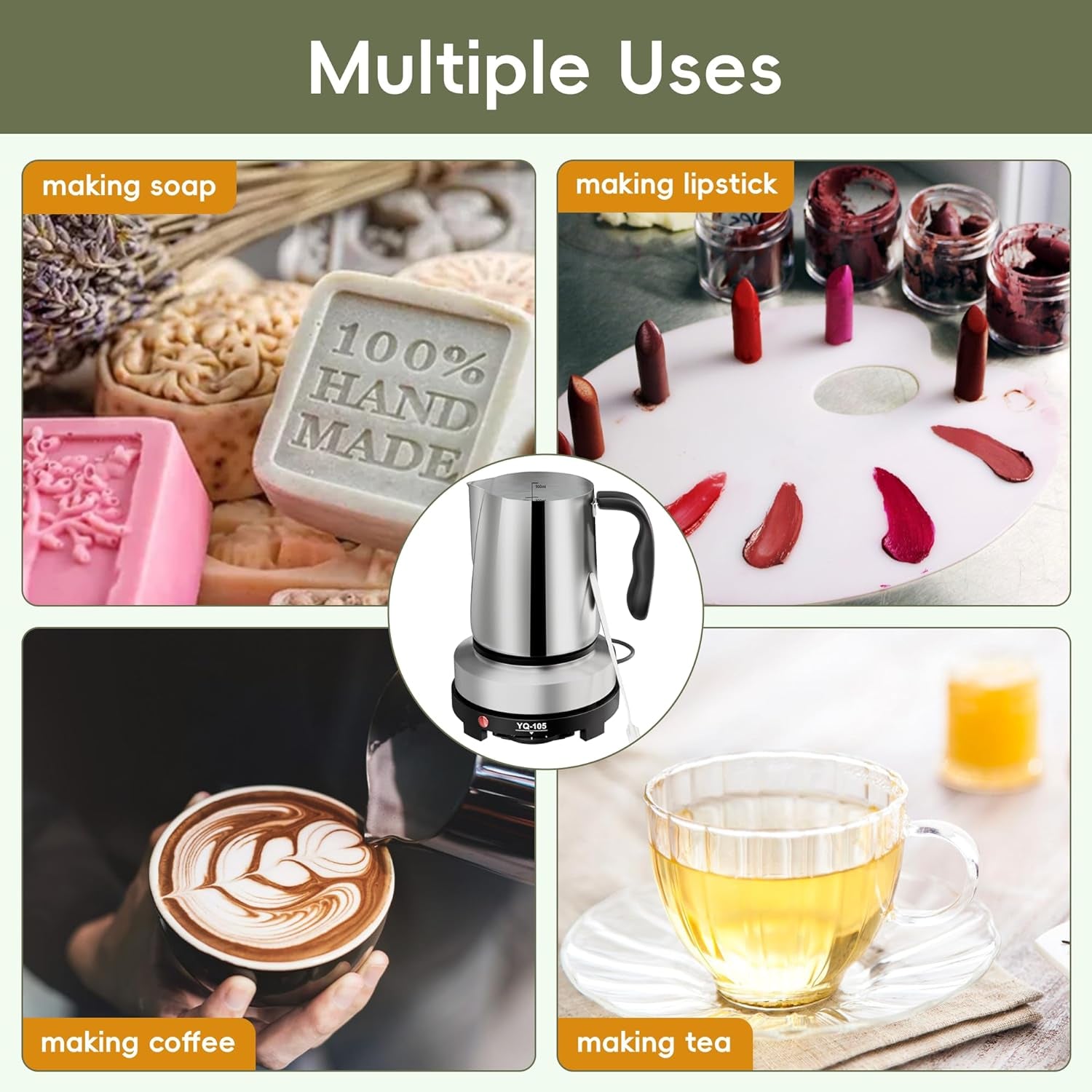 Candle Making Kit with Hot Plate, Candle Making Supplies with Wax Melting Pot, Stirring Spoon, Anti-Scalding Pad, Thermometer for Adults Beginners, Candle Making Pouring Pot