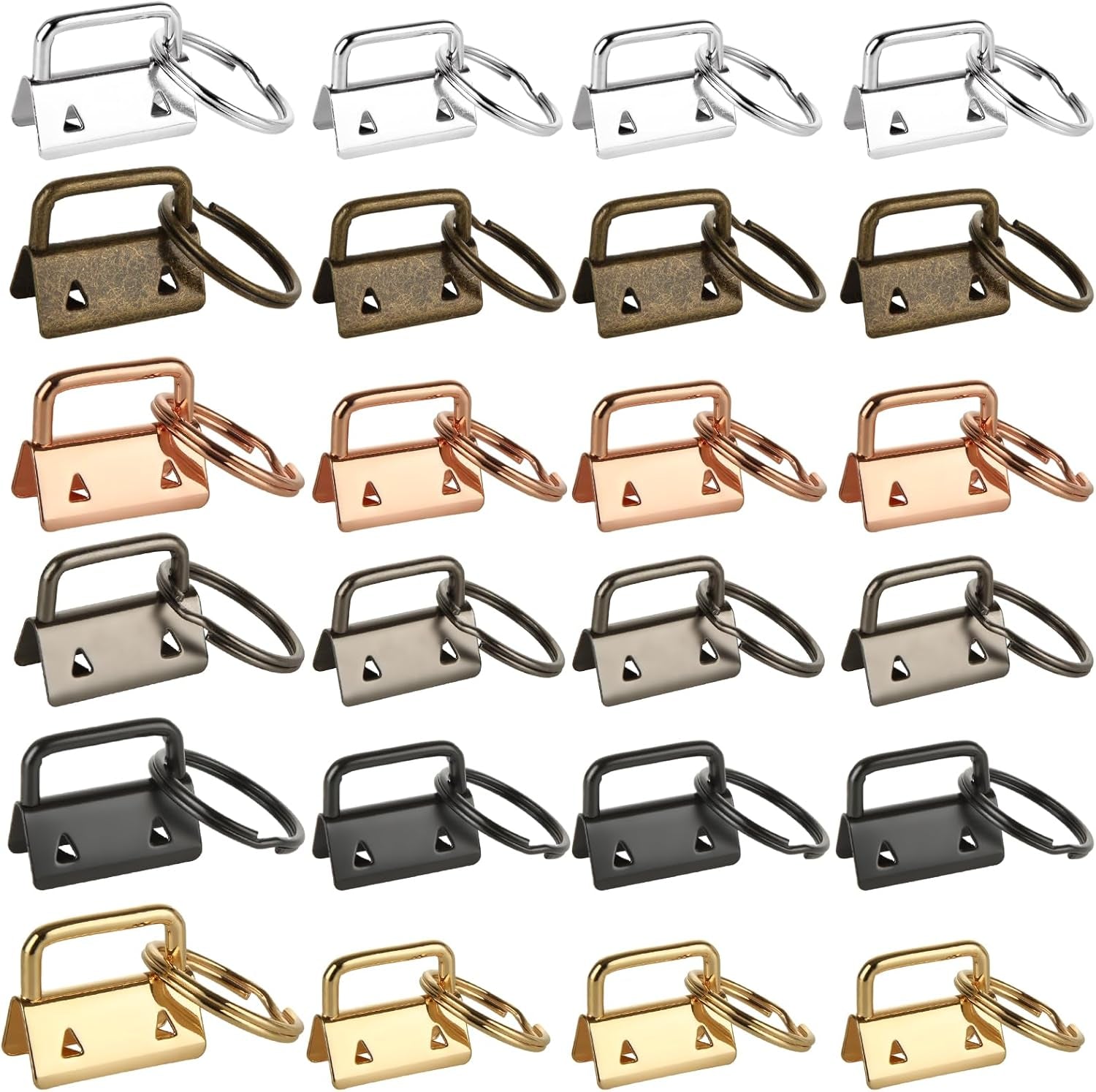 100 Pack Key Fob Hardware 1 Inch Bulk, Silver Tone Key Chain Fob Wristlet with Key Ring for Wristlet Keychain, Key Lanyard, Key Chain Making Hardware Supplies