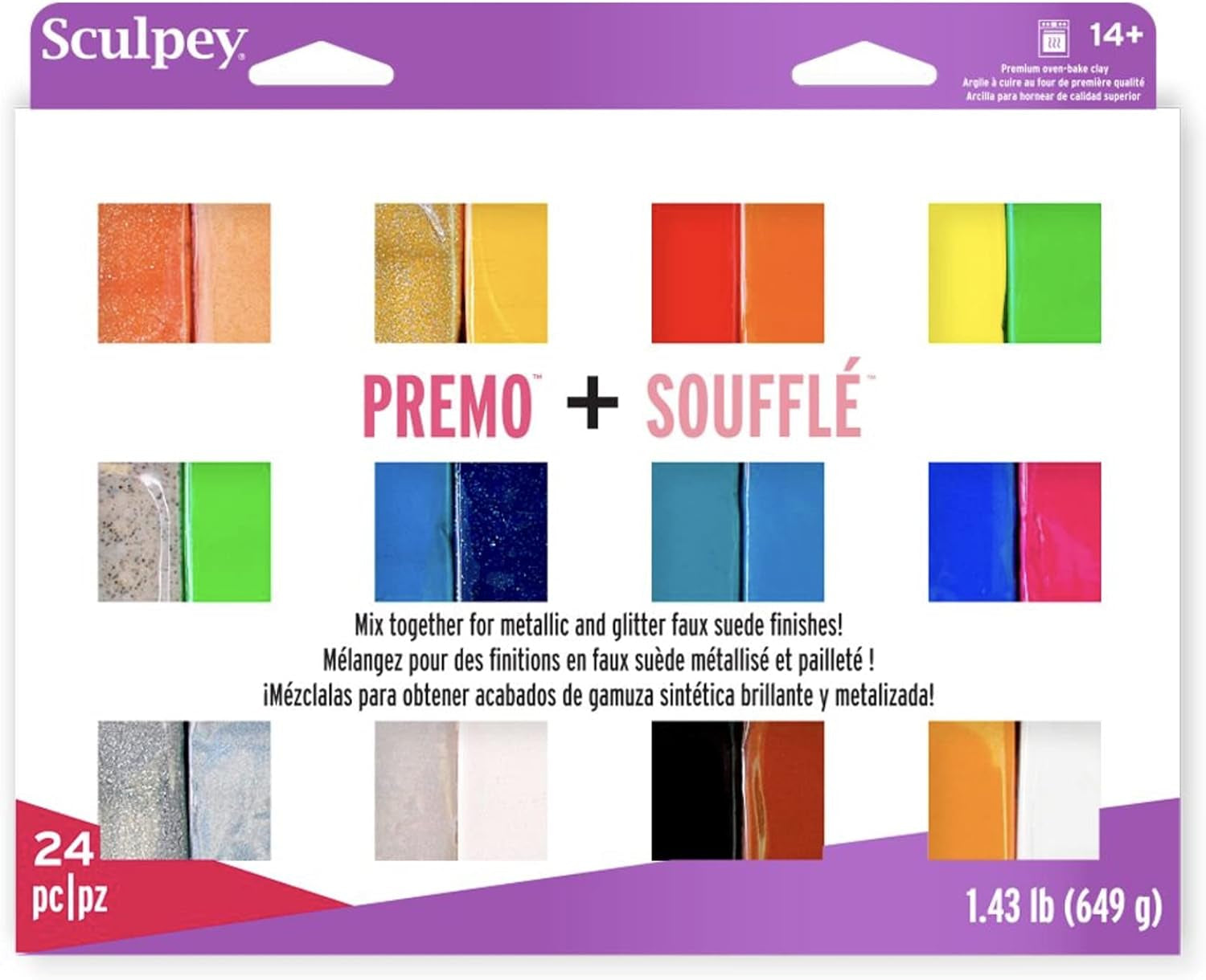 Soufflé™ &  Premo™ Premium, Polymer Oven-Bake Clay, 24 Unique Colors Set, Non Toxic, 1.43 Lbs., Great for Jewelry Making, Holiday, DIY, Mixed Media and More!