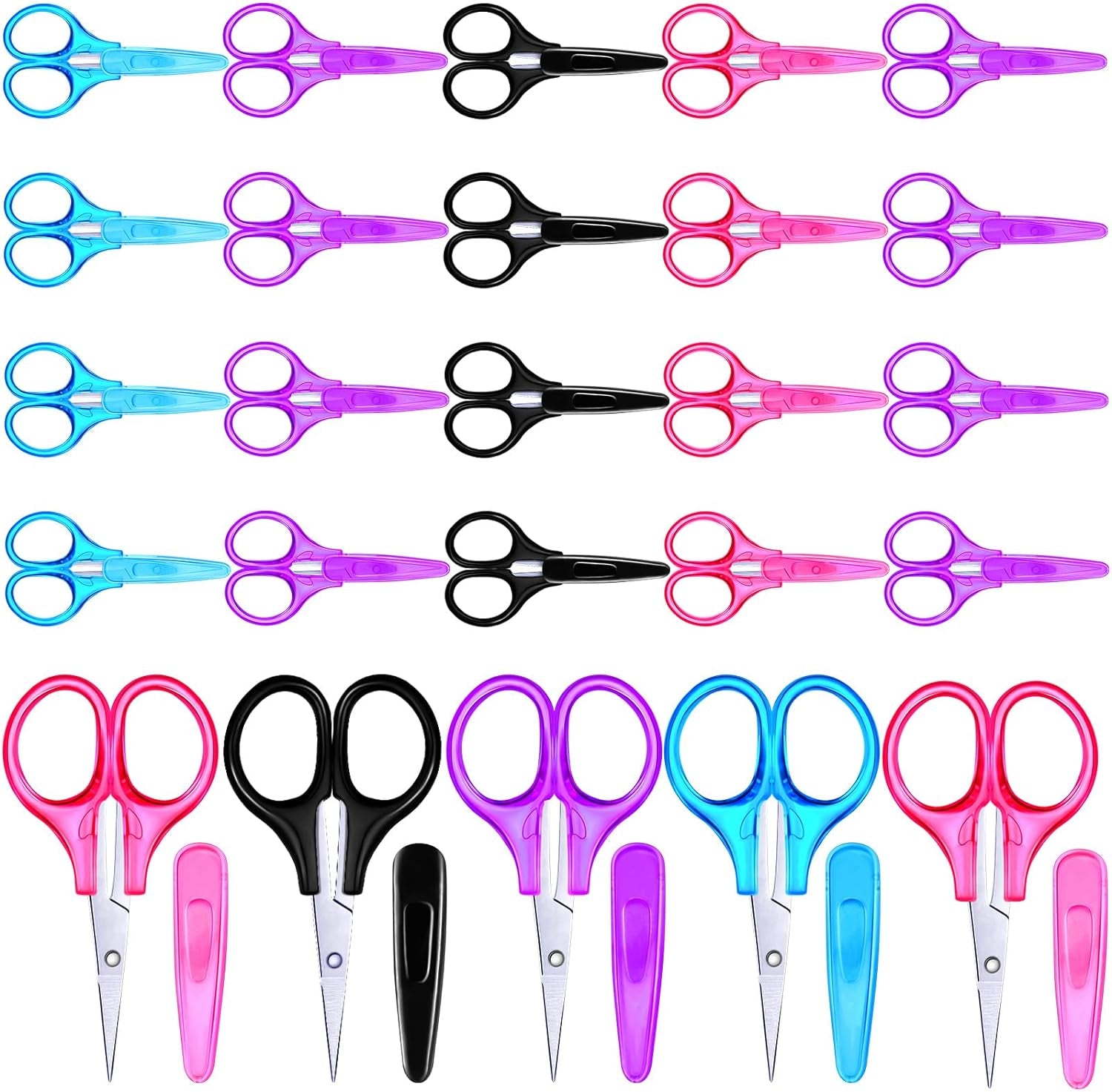 Detail Mini Craft Scissors Set Stainless Steel Scissors with Protective Cover Straight Tip Sewing Small Scissors for Crafting Facial Hair Trimming Travel School DIY Projects (Regular Color, 25 Pcs)