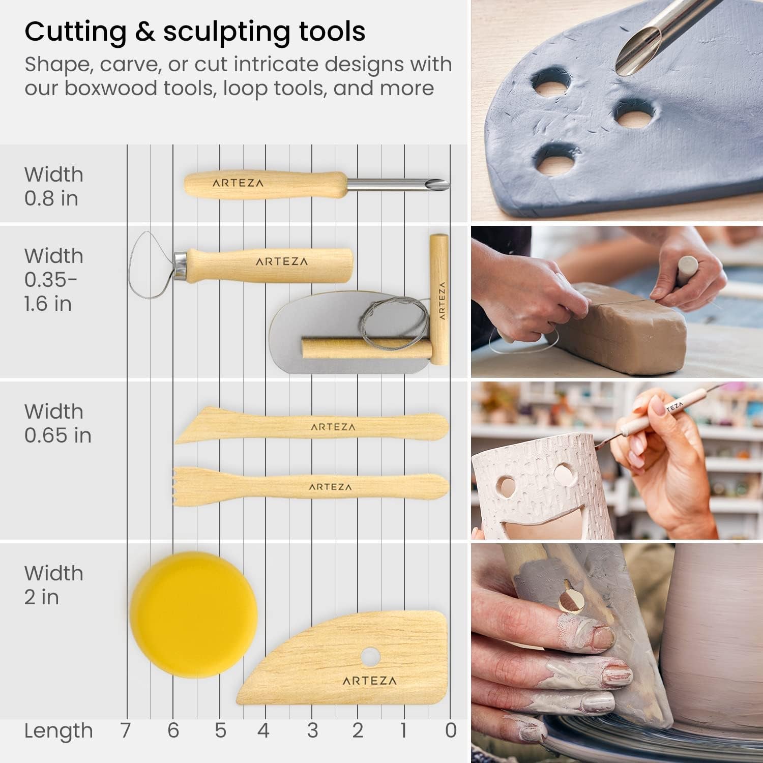 Pottery & Polymer Clay Tools, 42-Piece Sculpting Set, Steel Tip Pottery Tools with Wooden Handles, Craft Kit for Pottery Modeling, Carving