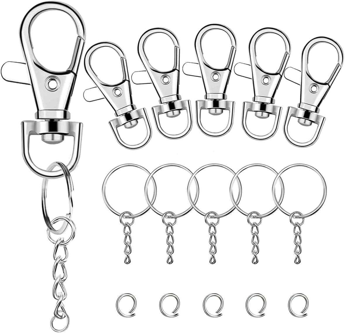 100 Pcs Swivel Snap Hook and Key Rings with Chain and Jump Rings for Keychain Lanyard DIY Jewelry Crafts Accessories(50 Pcs Lanyard Snap Hooks+50 Pcs Keychain Rings with Jump Rings)