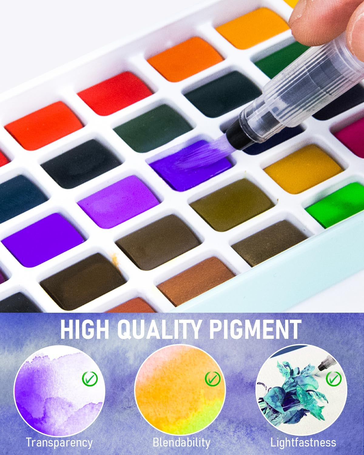 50 Colors Watercolor Paint Set, Including Metallic & Fluorescent Color, 8PCS Pastel Detail Painting Brush, Water Color Paper, Palette, Art Supplies Kit for Artist Adult Beginner with Gift Box