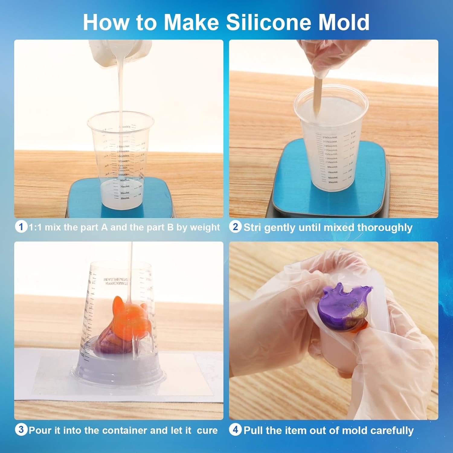 Silicone Mold Making Kit,64Oz Super Elastic Liquid Silicone for Mold Maker, Fast Cure Translucent Silicone Rubber for Casting Resins Mold,Silicone Mold,Candle Mold,Soap Mold,Food Mold