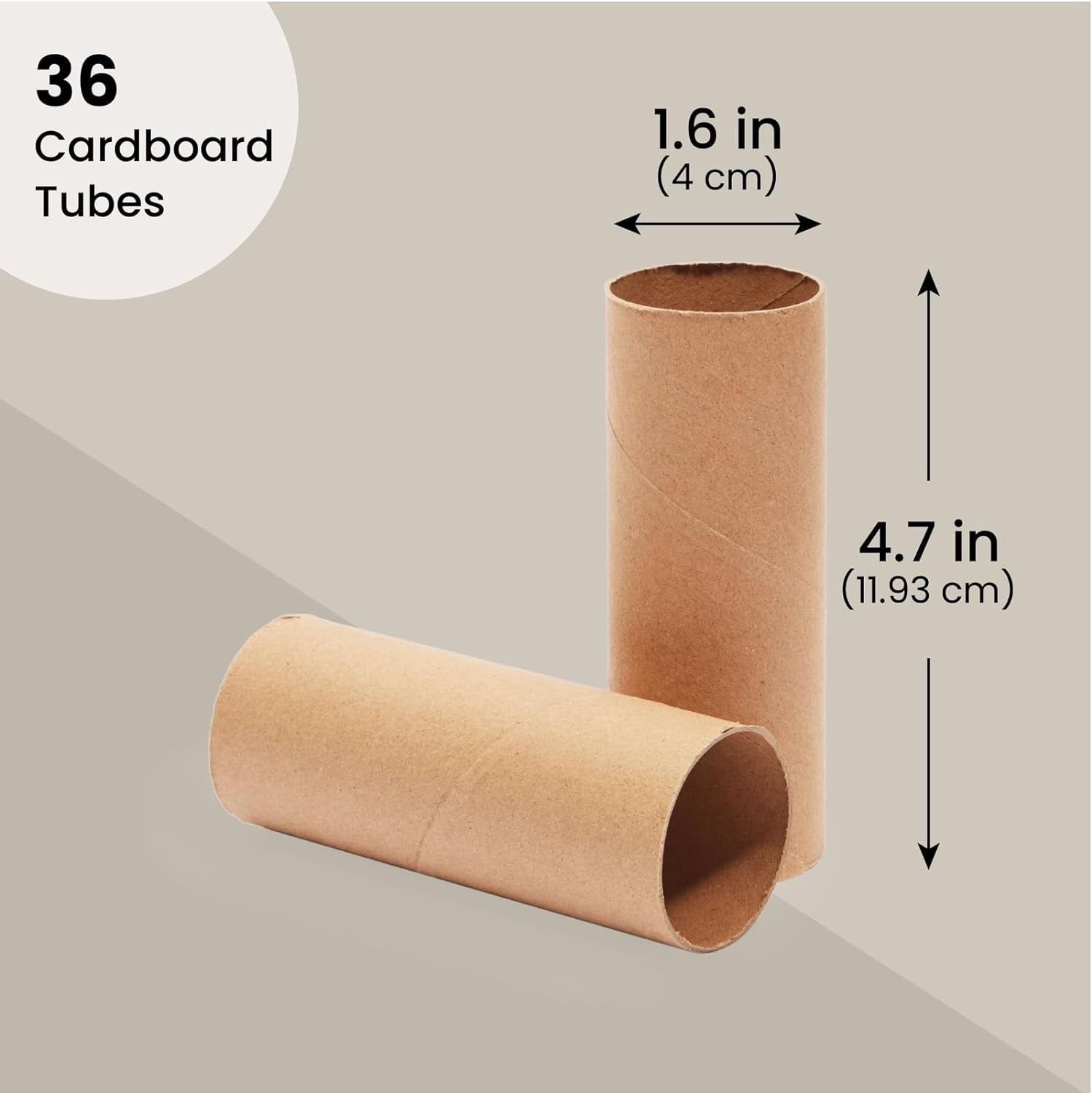 36 Pack Brown Cardboard Tubes for Crafts, DIY Craft Paper Roll for Diorama (1.6 X 4.7 In)