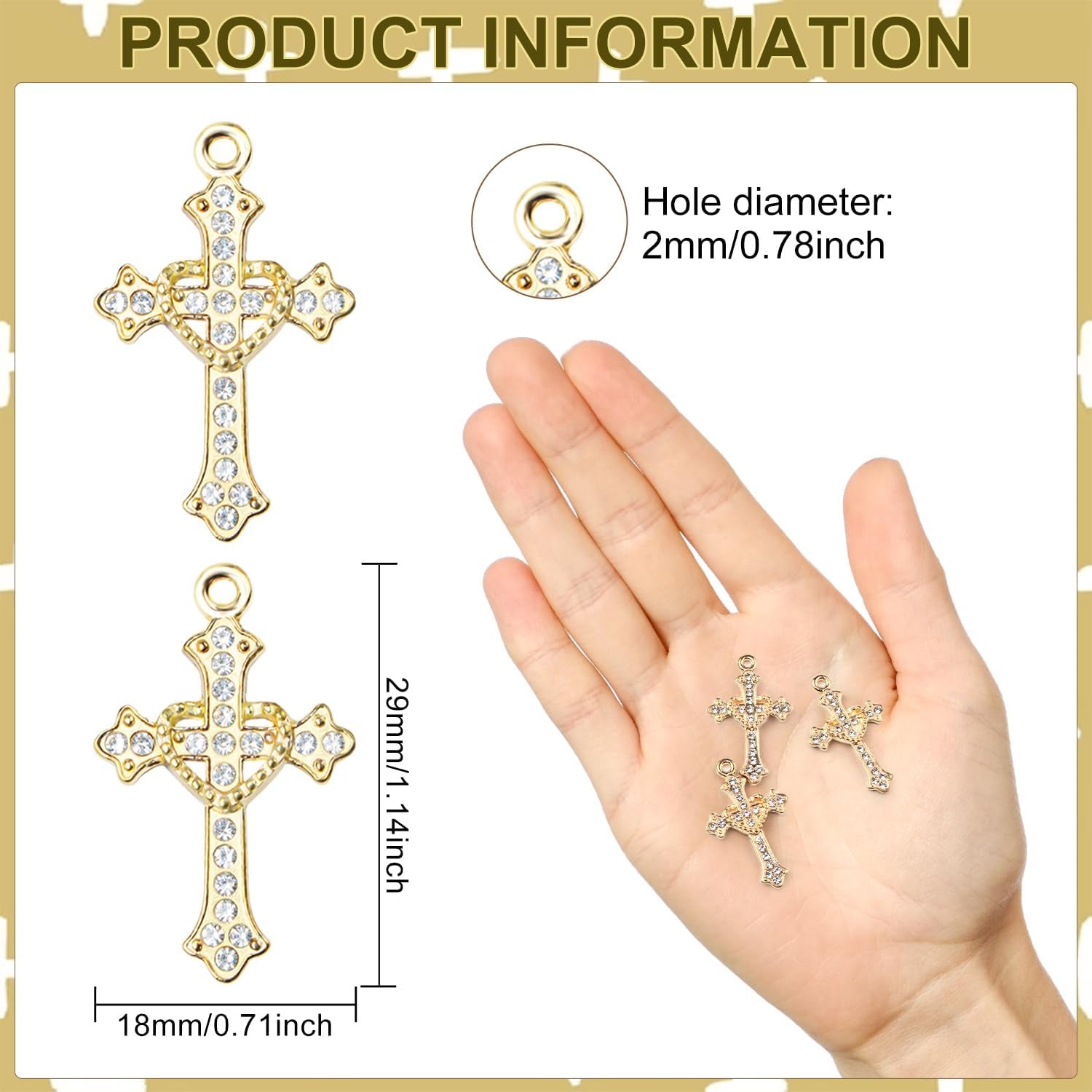 Cross Charms Rhinestone Alloy Cross Pendants Beads 40 Pcs Link Religious Virgencita Charms Small Crosses for Bracelets Jewelry Making Rosary Necklaces Earrings DIY Crafts