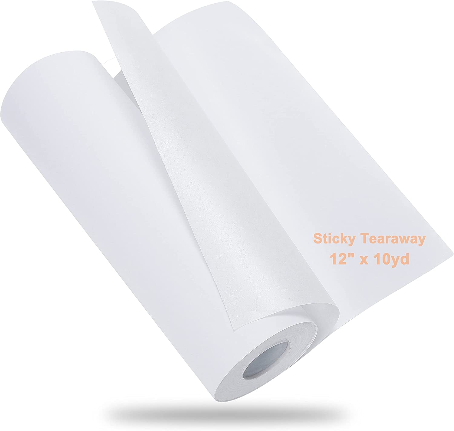 Sticky Self-Adhesive Tear Away Embroidery Stabilizer Backing 12" X 10 Yd Roll - Medium Weight for Napped Fabric & Hoop Less Embroidery