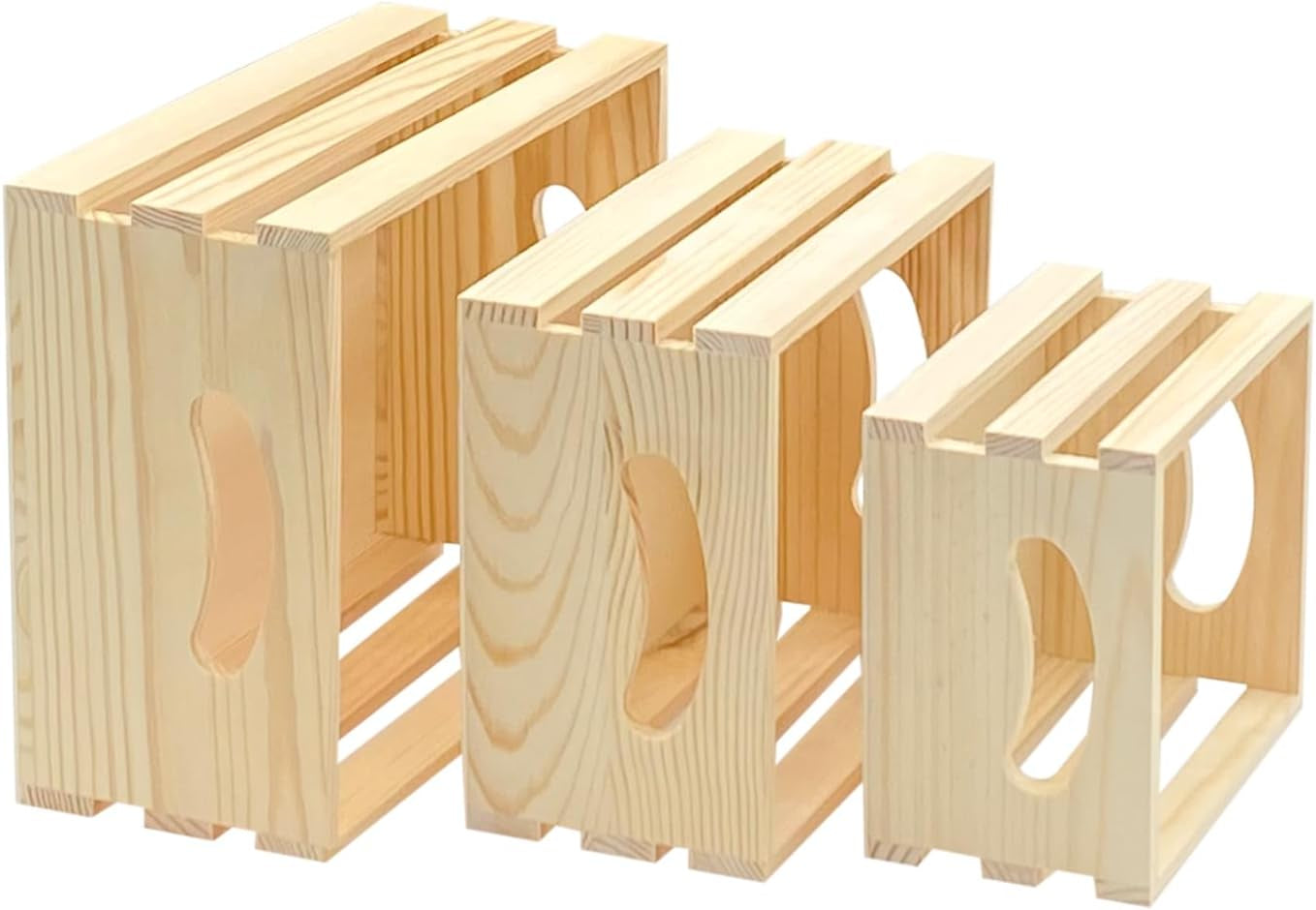 Set of 3 Wooden Pallet Crates Nesting Unfinished Wood Trays Storage for DIY Crafts (Large Size 9.4 X 7.8 X 4.3 In)