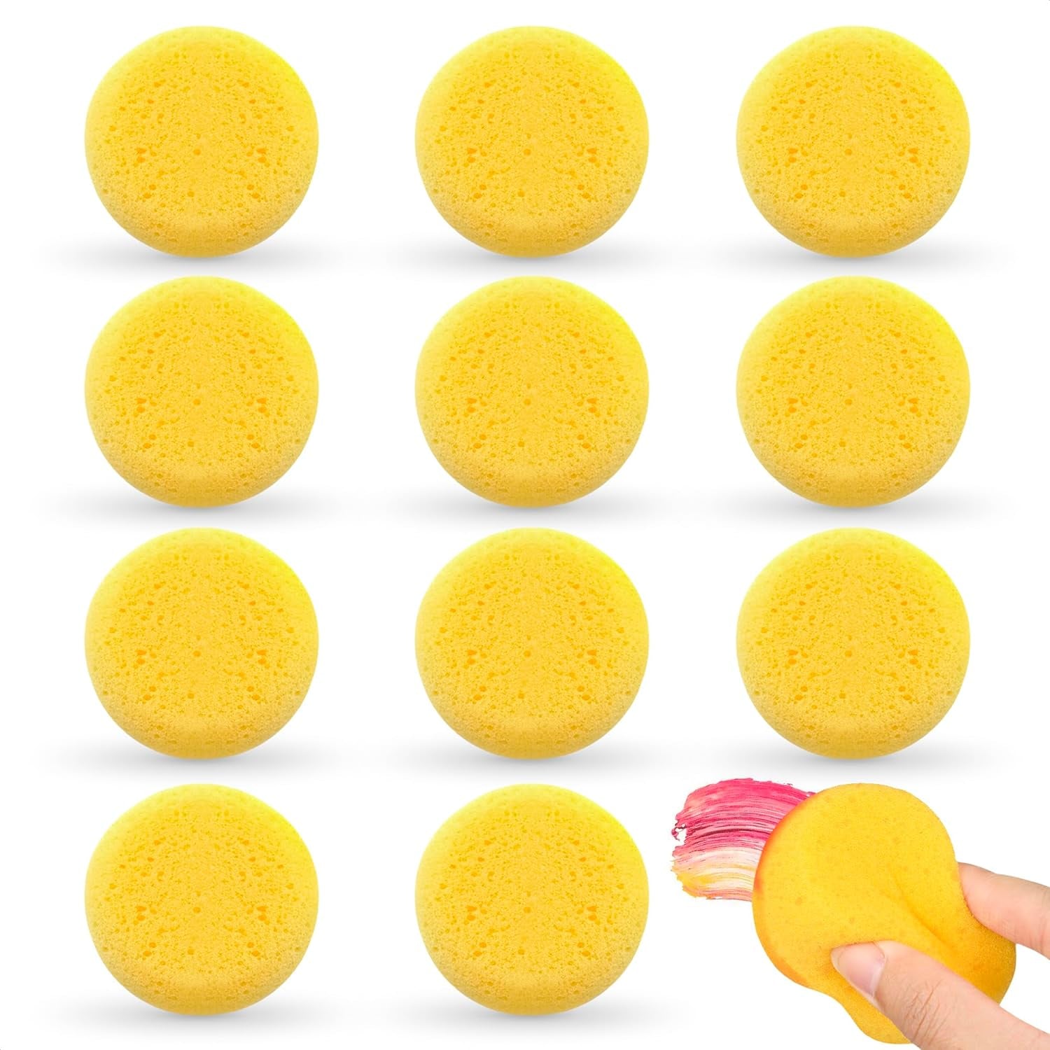 12 Pcs Face Paint Sponges for Acrylic Painting - Face Painting Sponges Pottery Sponges for Clay Tack Sponges Yellow Sponges for Painting - Small Sponges Craft Sponges round Soft Sponge Art Sponges