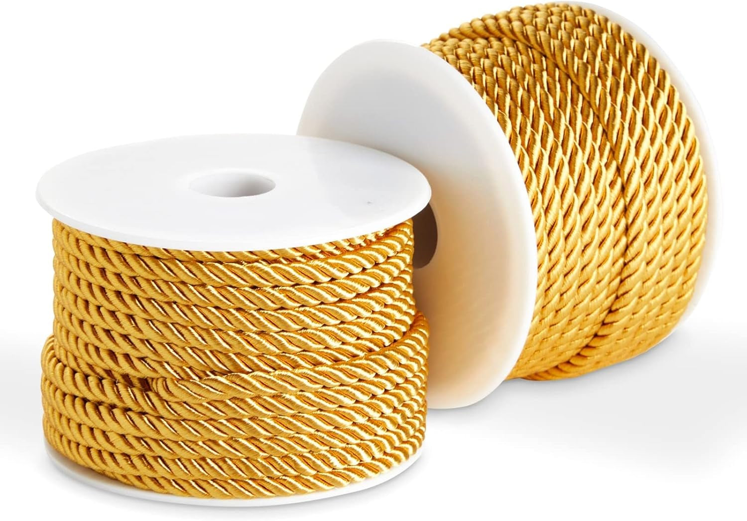 36 Total Yards 5Mm Twisted Gold Cord for Crafts, Gold Rope Ribbon for Sewing, Upholstery Trim,Household Decorations, 2 Rolls of 0.2" Reinforced Polyester Cordage, 18 Yards per Roll