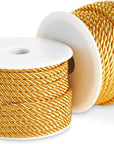 36 Total Yards 5Mm Twisted Gold Cord for Crafts, Gold Rope Ribbon for Sewing, Upholstery Trim,Household Decorations, 2 Rolls of 0.2" Reinforced Polyester Cordage, 18 Yards per Roll