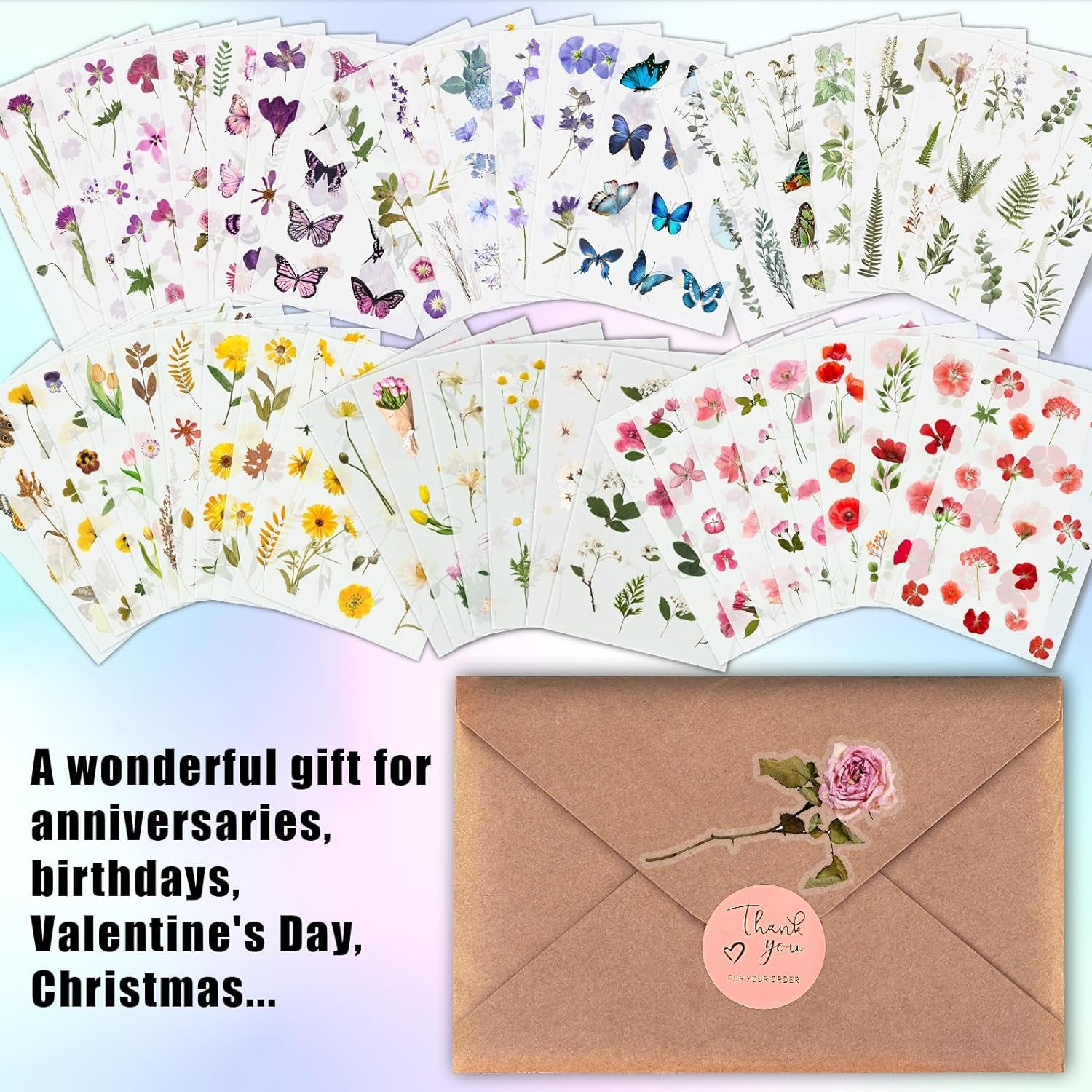 Flower Stickers for Scrapbooking(590 Pieces, 48 Sheets),Decorative Floral Stickers, Small Flower Stickers for Adults, Pressed Flower Stickers Pack, Colorful Wildflower Stickers for Scrapbooking