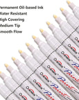 White Paint Pens Paint Markers, 12 Pack Waterproof Oil-Based Paint Pen Set Quick Dry and Permanent, Markers for Rock, Stone, Ceramic, Wood, Fabric, Plastic, Canvas, Glass, Mugs, Tires