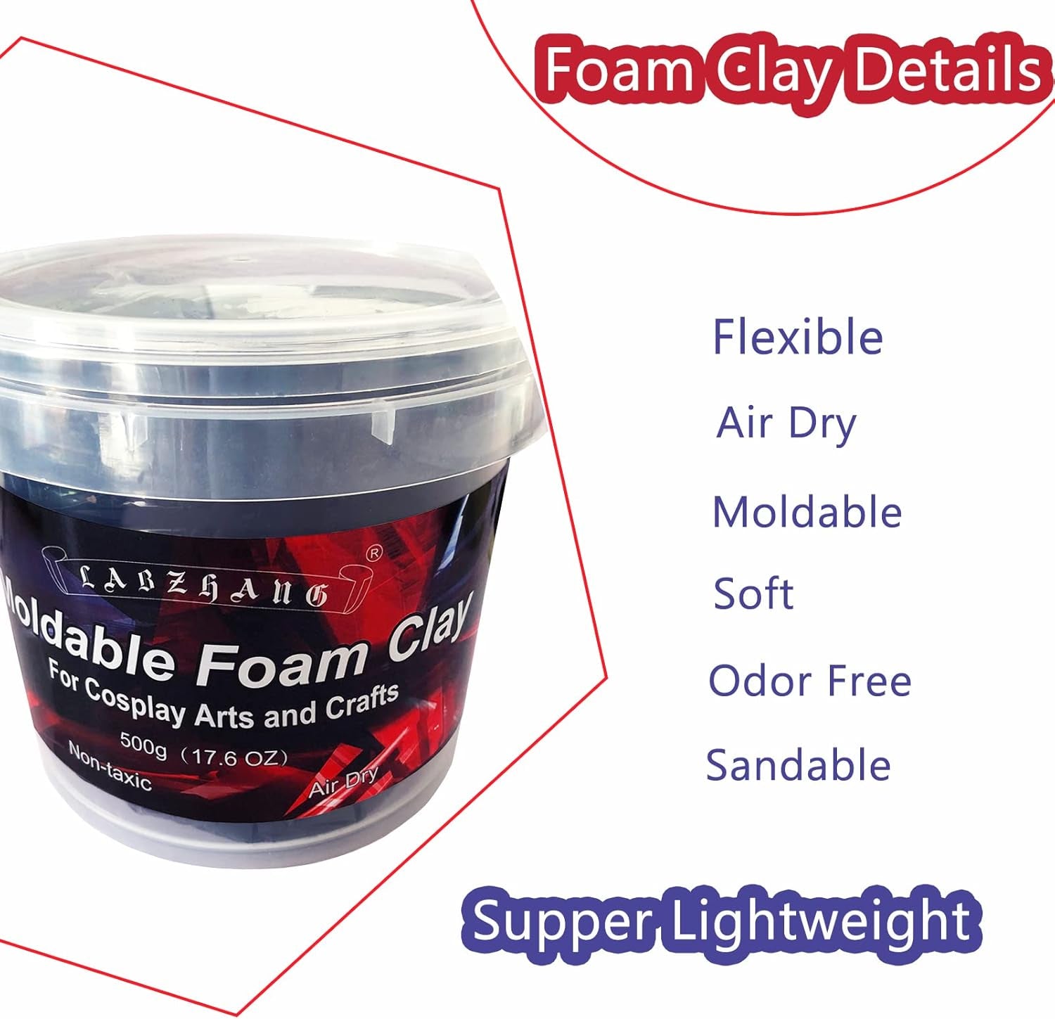 500G Cosplay Foam Clay,Lightweight Sculpting Foam, Air Dry Clay for Cosplay and Costumes,Moldable Foam Clay for Intricate Designs, Cutting or Rotary Tool, Sanding or Shaping (Black)