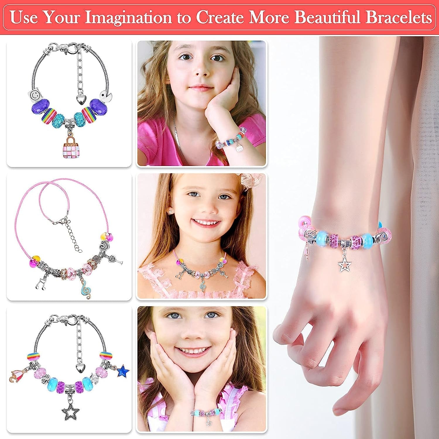 150 Pieces Charm Bracelet Making Kit for Girls, Charm Bracelets Jewelry Making Kit with Beads Bracelets Charms Necklace DIY Crafts Gifts Set for Teen Girls Kids Age 8-12