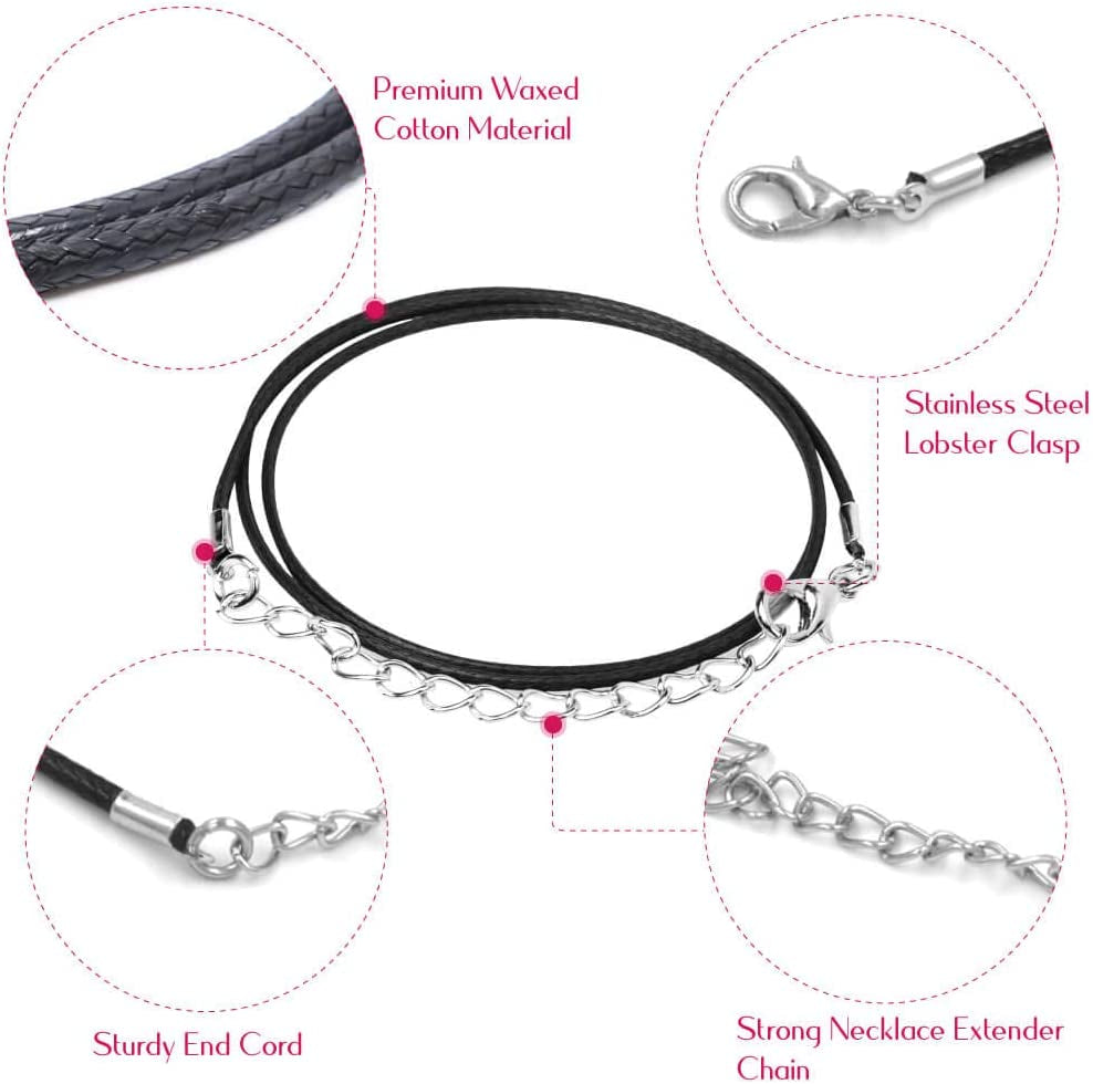 100Pcs Necklace Cord for Jewelry Making, Black Waxed String Bracelet Making Supplies