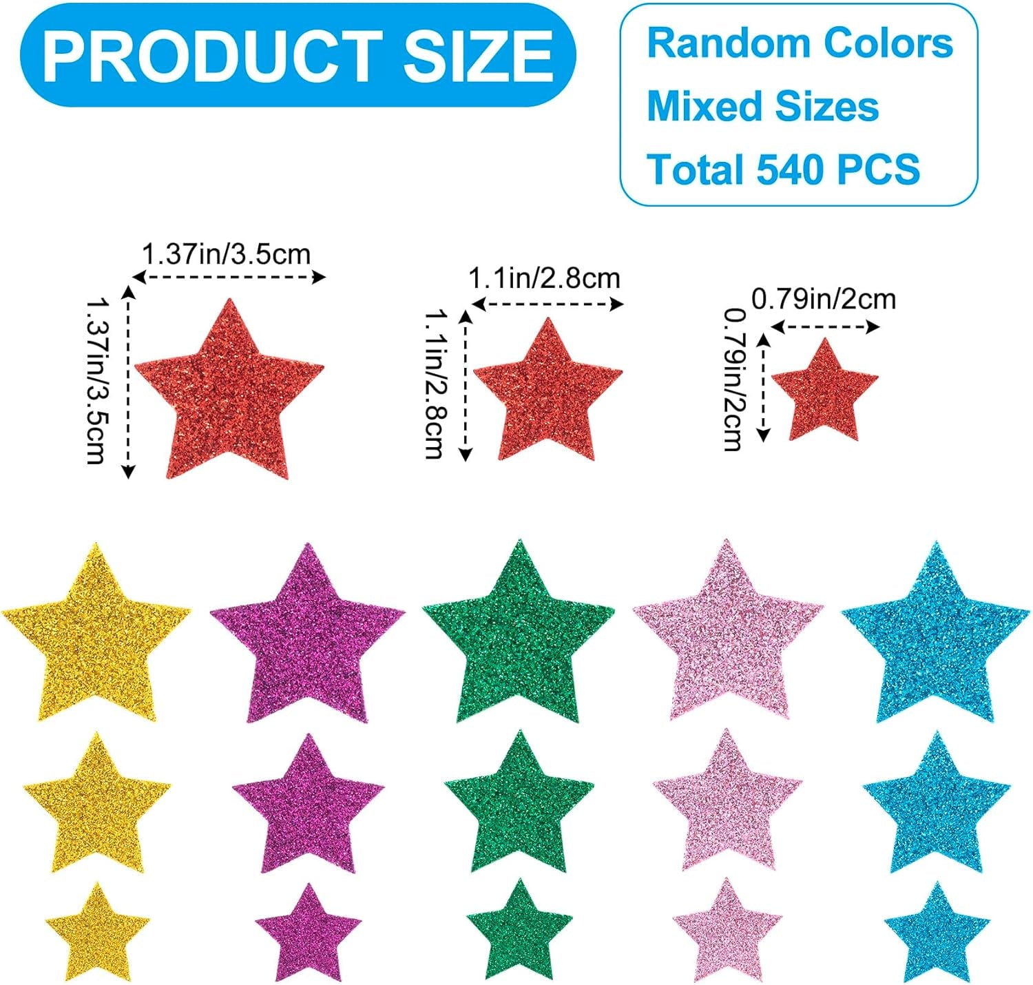 540Pcs Glitter Foam Star Stickers Self Adhesive Stars Wall Stickers for Scrapbooks Greeting Cards Home Birthday Party Graduation Decoration