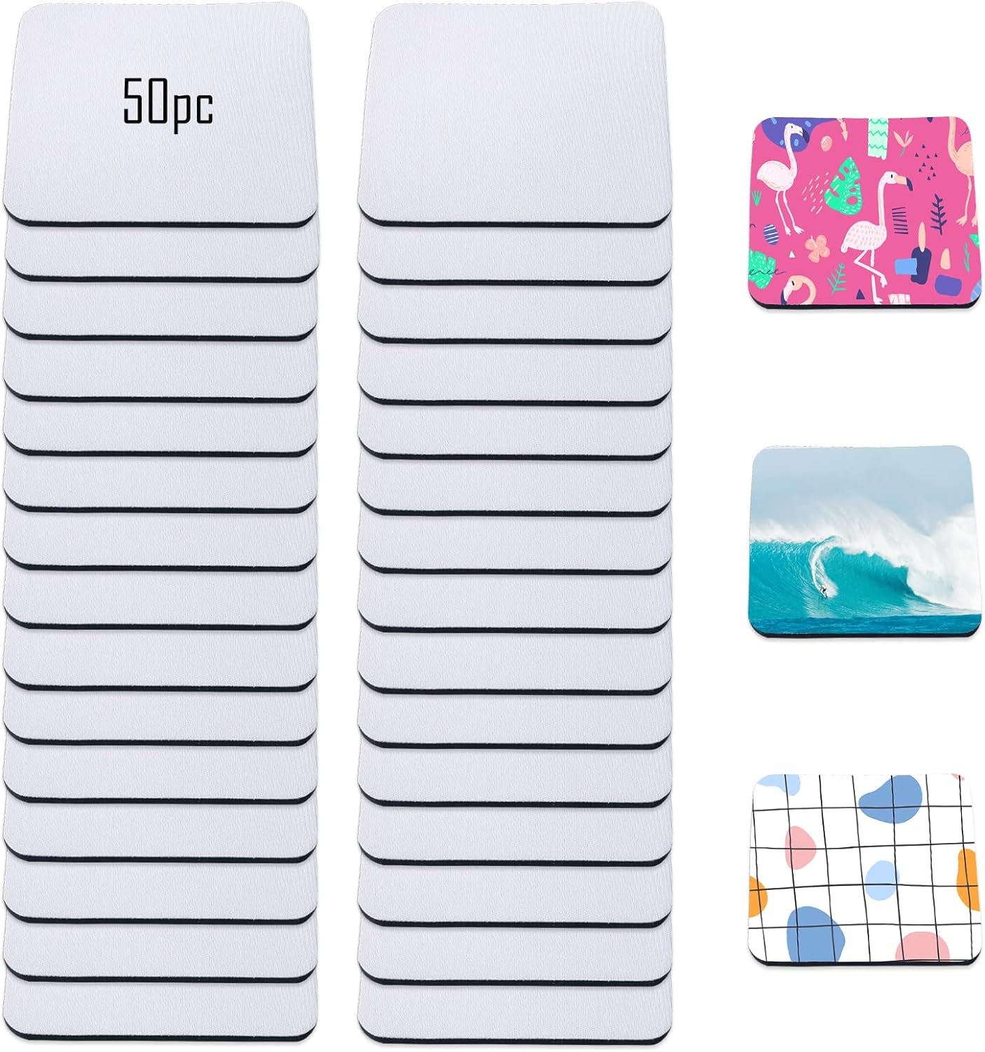 Sublimation Blank Cup Coasters Bulk Square Blank Cup Mat Rubber for Sublimation Transfer Heat Press Printing DIY Crafts 3.93 X 3.93 Inch (50 Pieces)