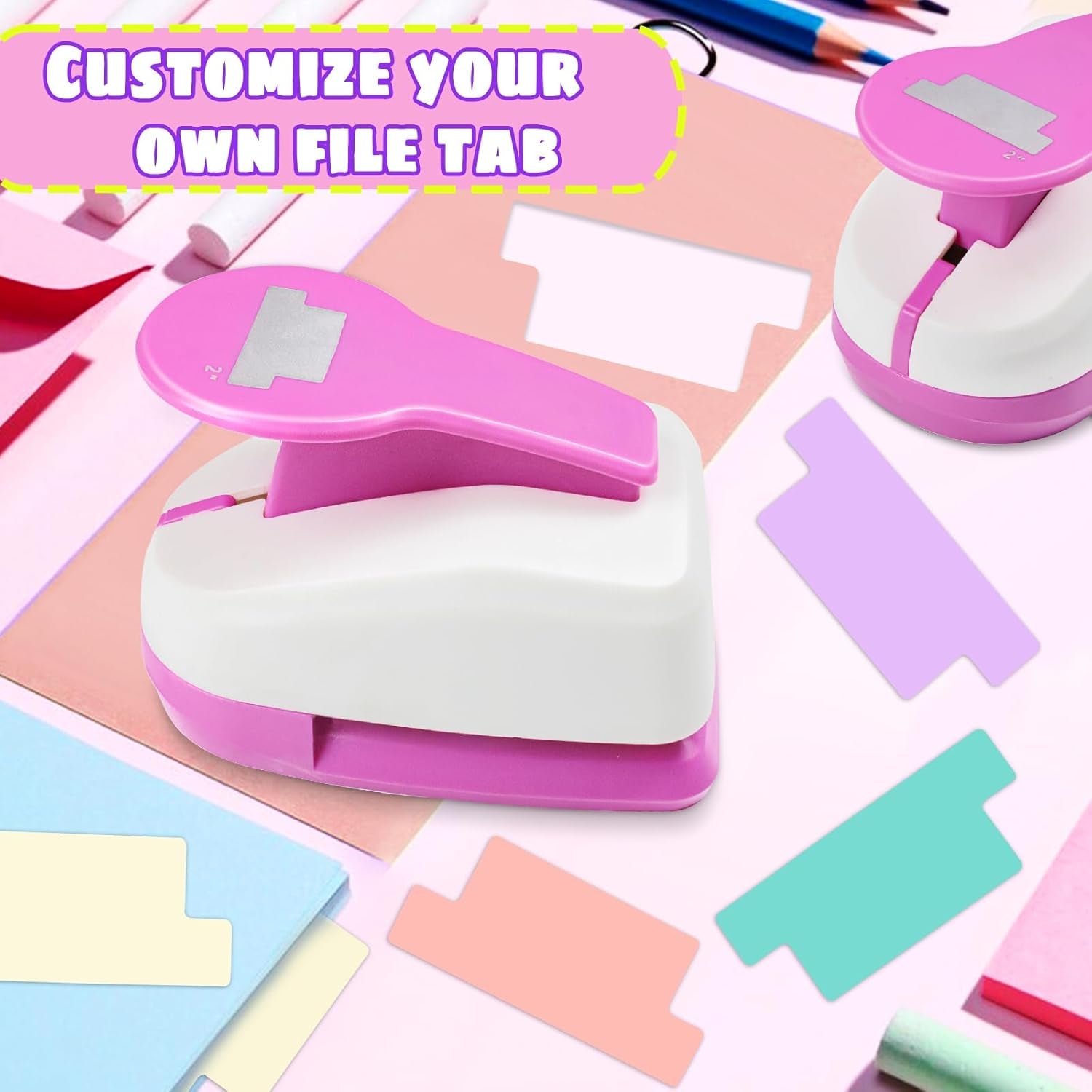 2 Inch Tab Paper Punch, Tab Punch for Paper Crafts, Tab Hole Punch, Pink Paper Punches for Crafting, File Tab Punches, Tab Craft Punches for Scrapbooking, Planners, Book Tab