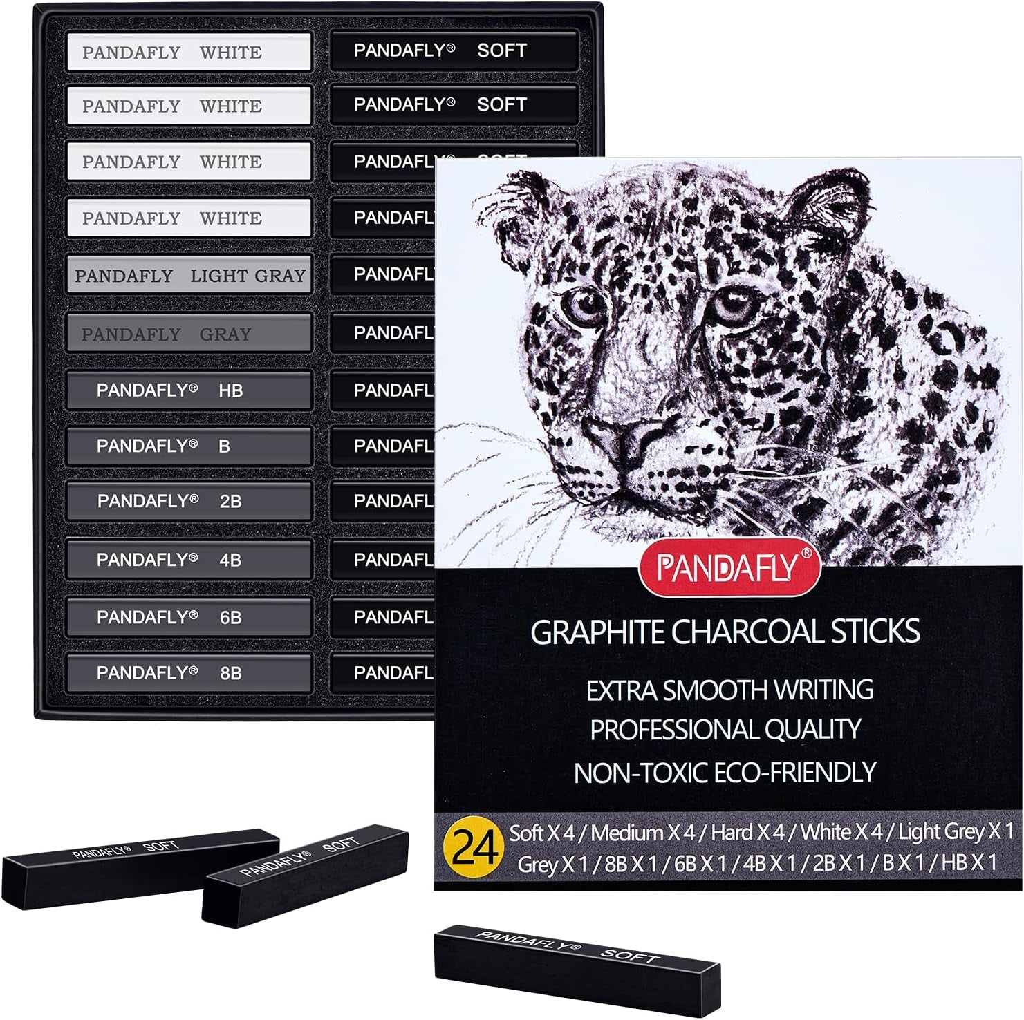 Compressed Graphite Charcoal Sticks, 24 Pieces Black & White Vine Charcoal Sticks for Drawing, Sketching, Shading, Charcoal Drawing Set for Beginners & Pro Artists