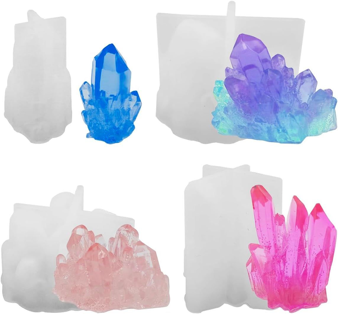 4 PCS Quartz Crystal Resin Molds,  Crystal Cluster Silicone Molds Gravel Epoxy Casting Molds for Jewelry Making, Craft, Keychain