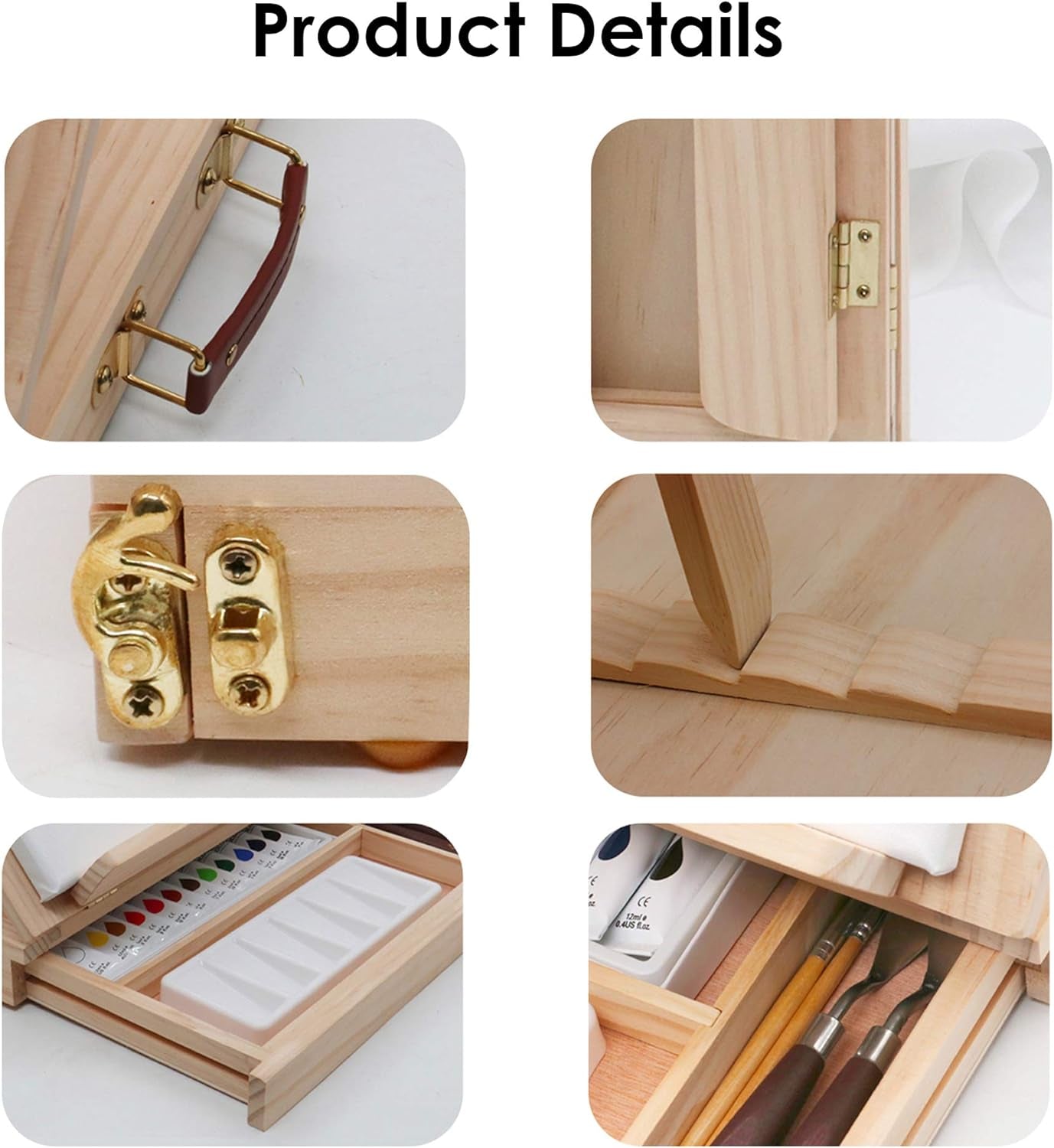 Tabletop Easel Set - Easel for Painting Canvases, Painting Easel Kits for Kids and Adults with Wood Canvas Stand, 12 Colors Acrylic Paints, 2 Brushes, Plastic Palette and Palette Knives